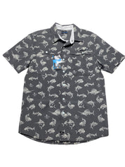 Salt Life Mens Regular fit Short Sleeve Button-Up Shirt XL Grey Fish Bones