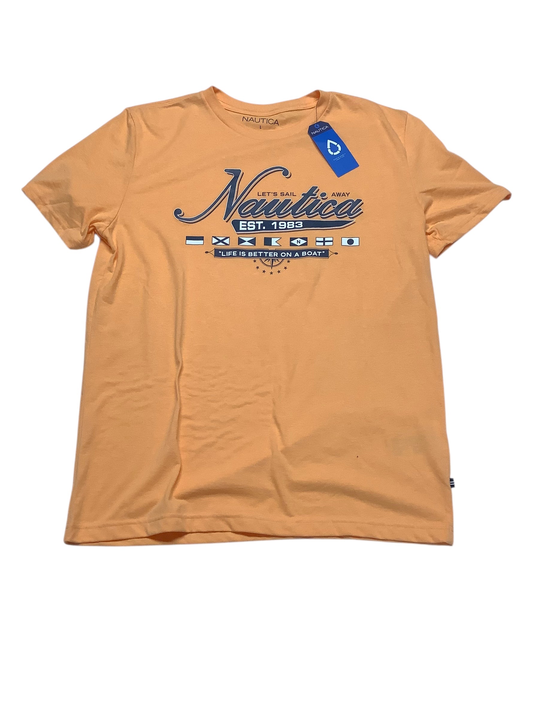 Nautica Mens Regular fit Short Sleeve Graphic T-Shirt Shirt Large Orange Solid