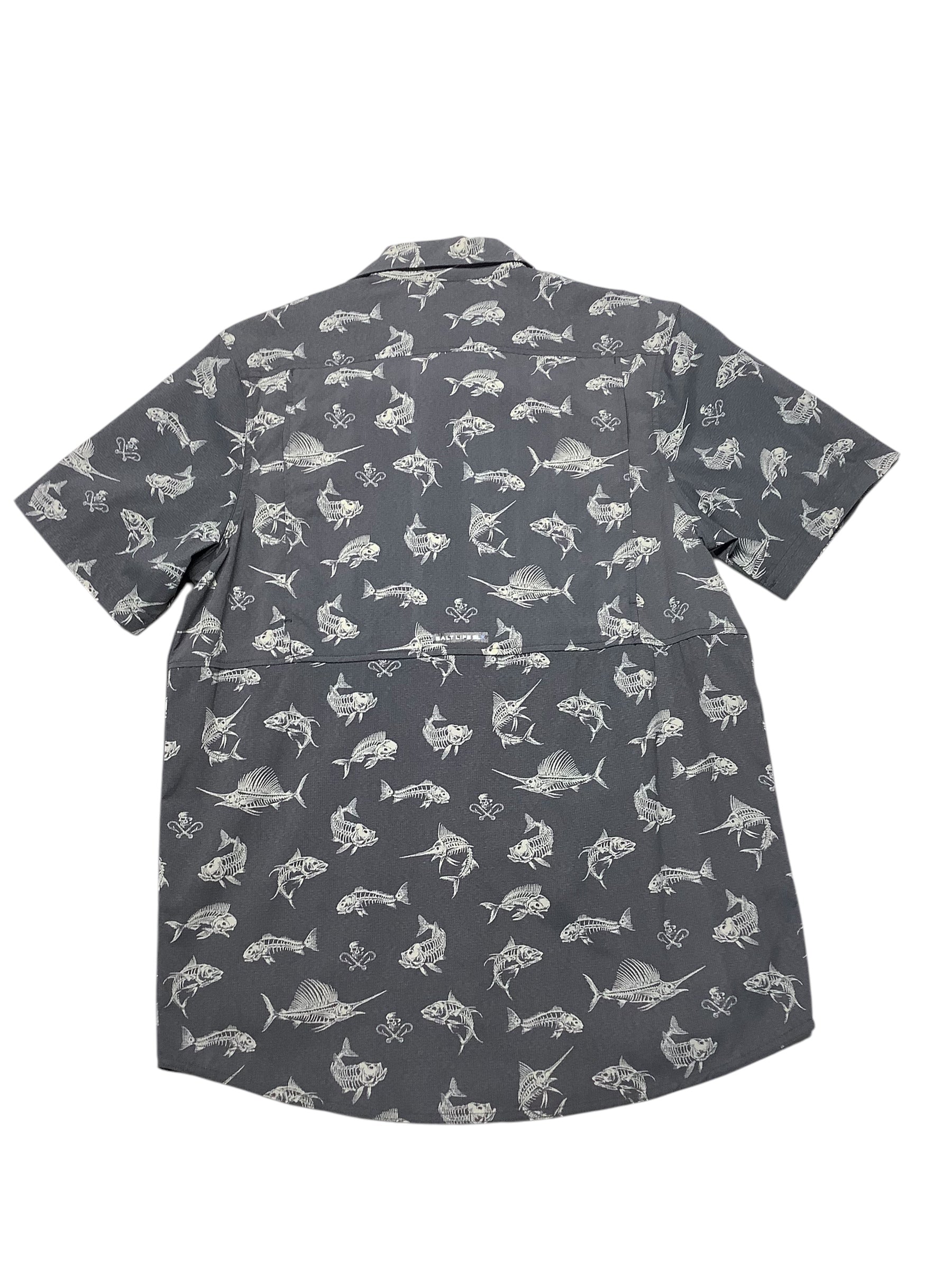 Salt Life Mens Regular fit Short Sleeve Button-Up Shirt XL Grey Fish Bones
