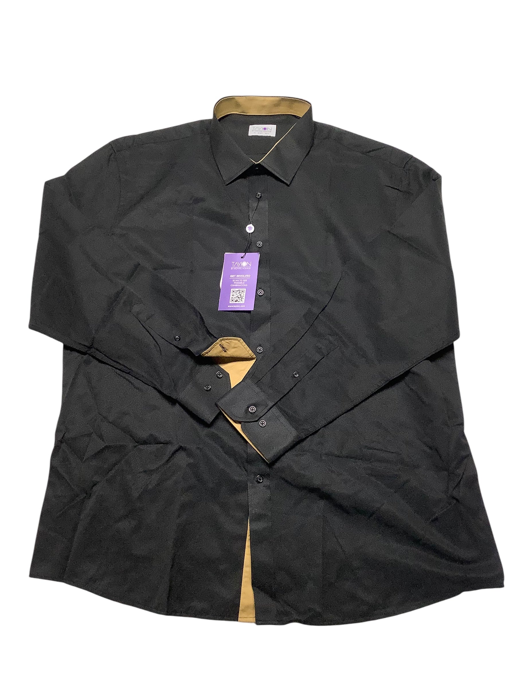 Tayion Collection Mens Regular fit Button-Up Shirt XXL 18-18.5 36-37 Black Solid
