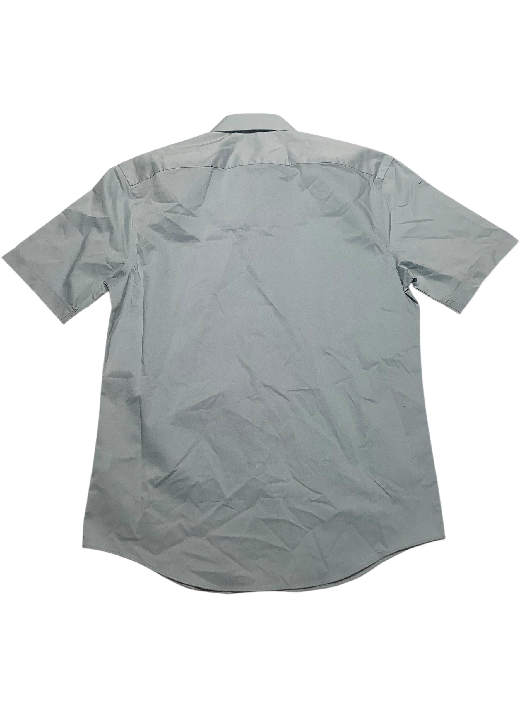 Van Heusen Mens Slim fit Short Sleeve Button-Up Shirt Medium Blue Solid Stretch