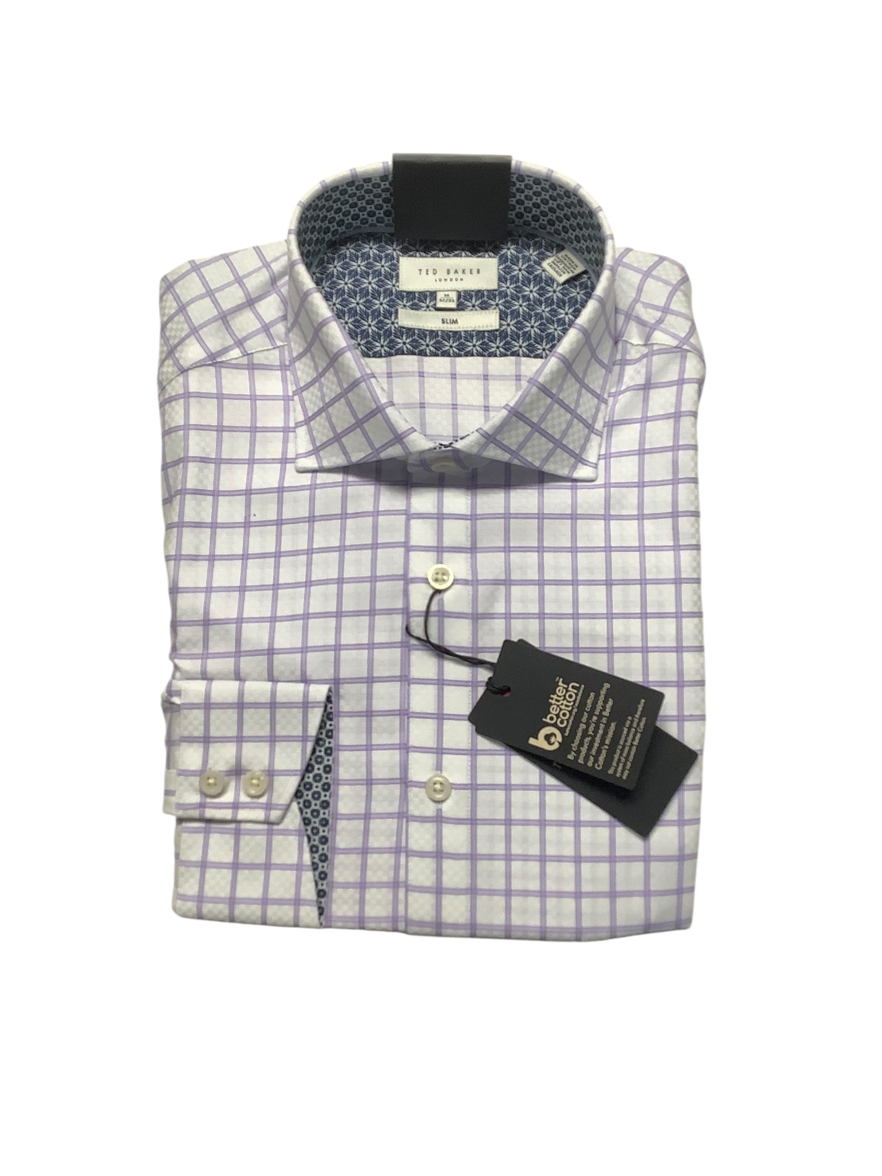 Ted Baker Mens Slim fit Dress Shirt Medium 15 in 32-33 Purple Check