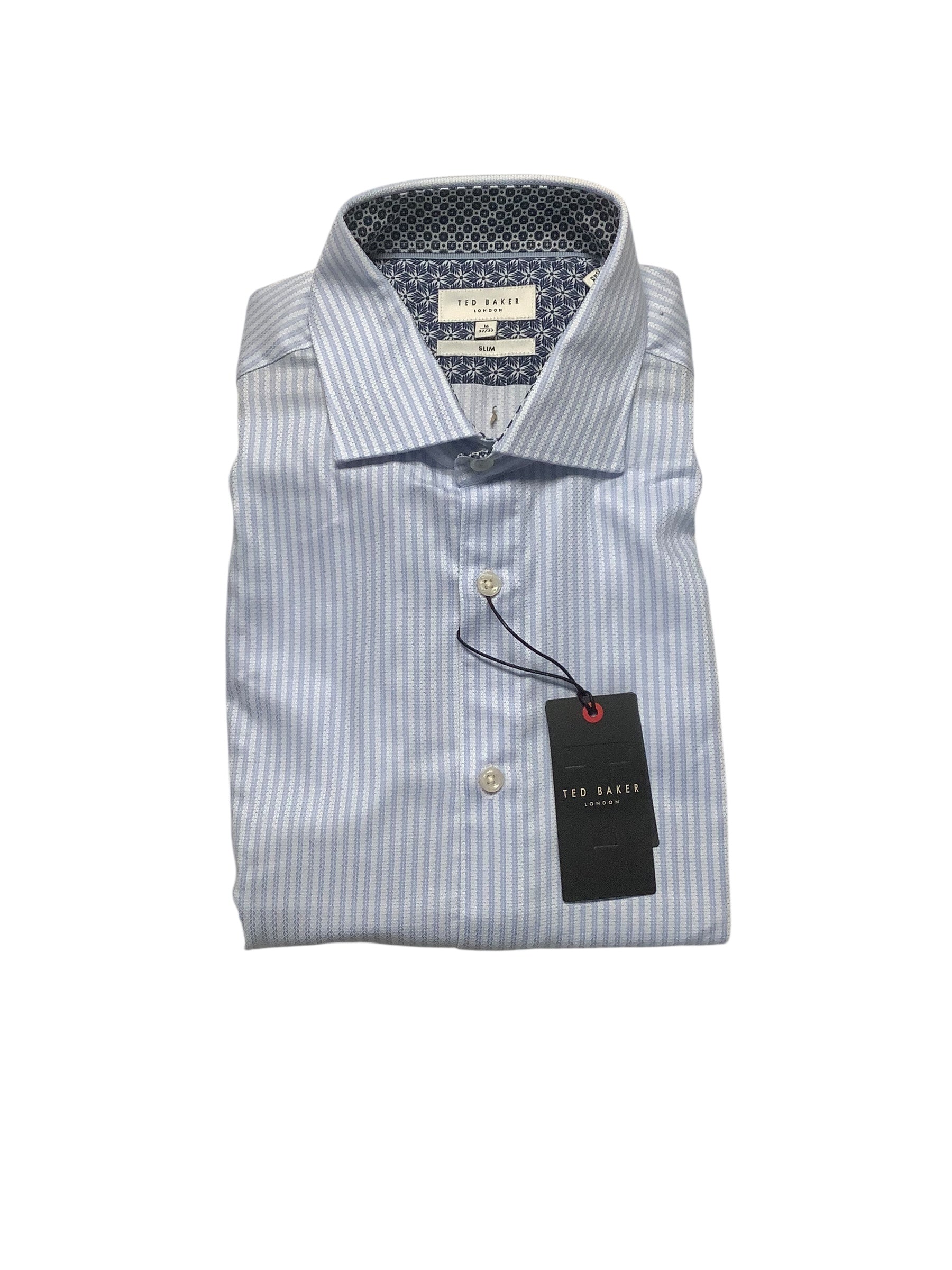 Ted Baker Mens Slim fit Dress Shirt Large 16 in 32-33 Blue Striped