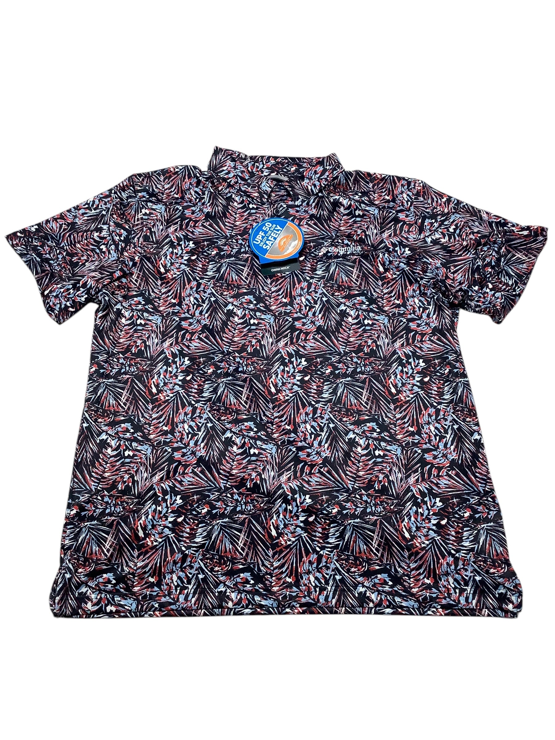 Columbia Men Regular fit Short Sleeve Button-Up Shirt Large Blue Moisture Wicking