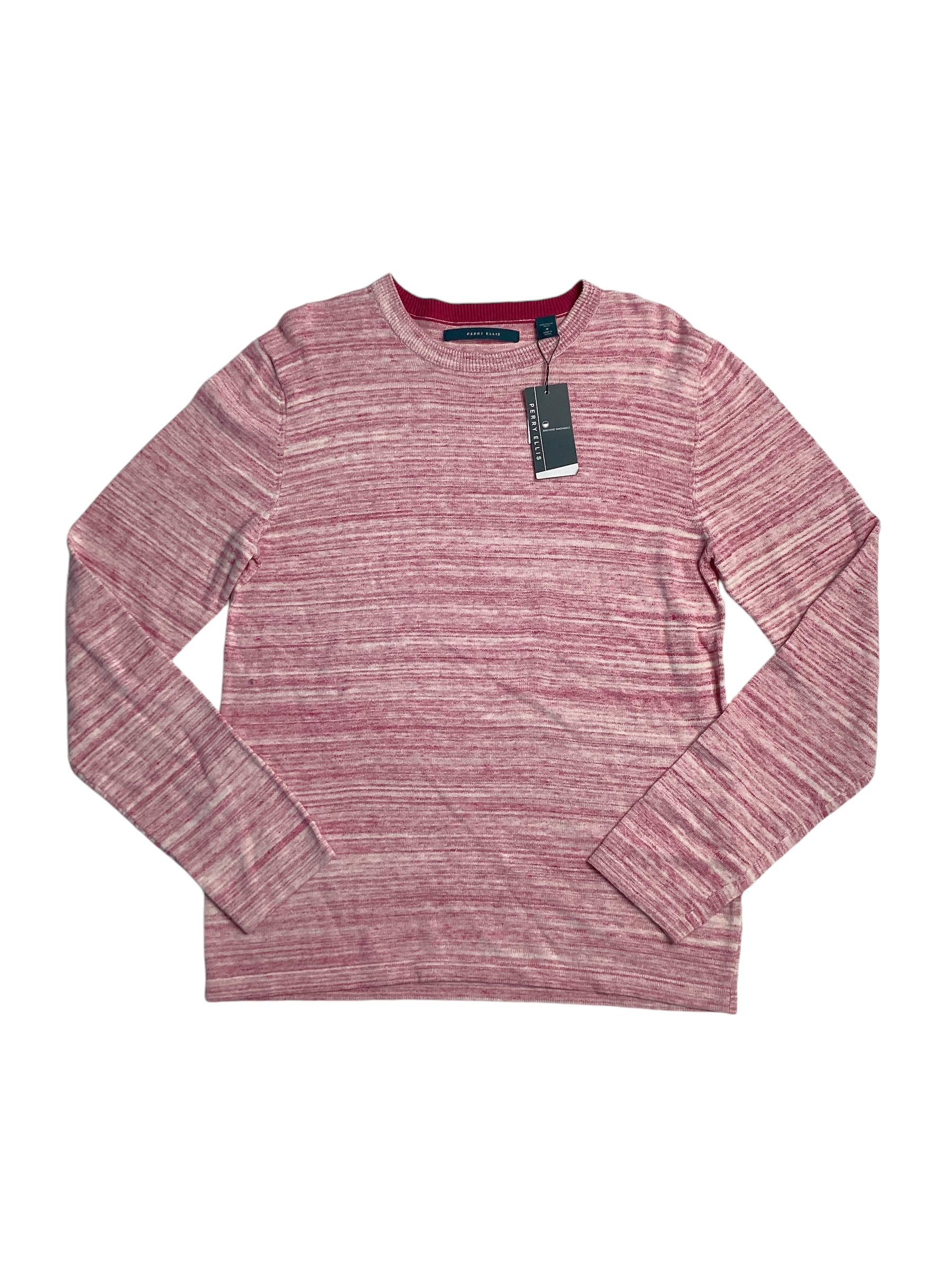 Perry Ellis Mens Space Dyed Long Sleeve Crewneck Sweater Sangria Pink Small