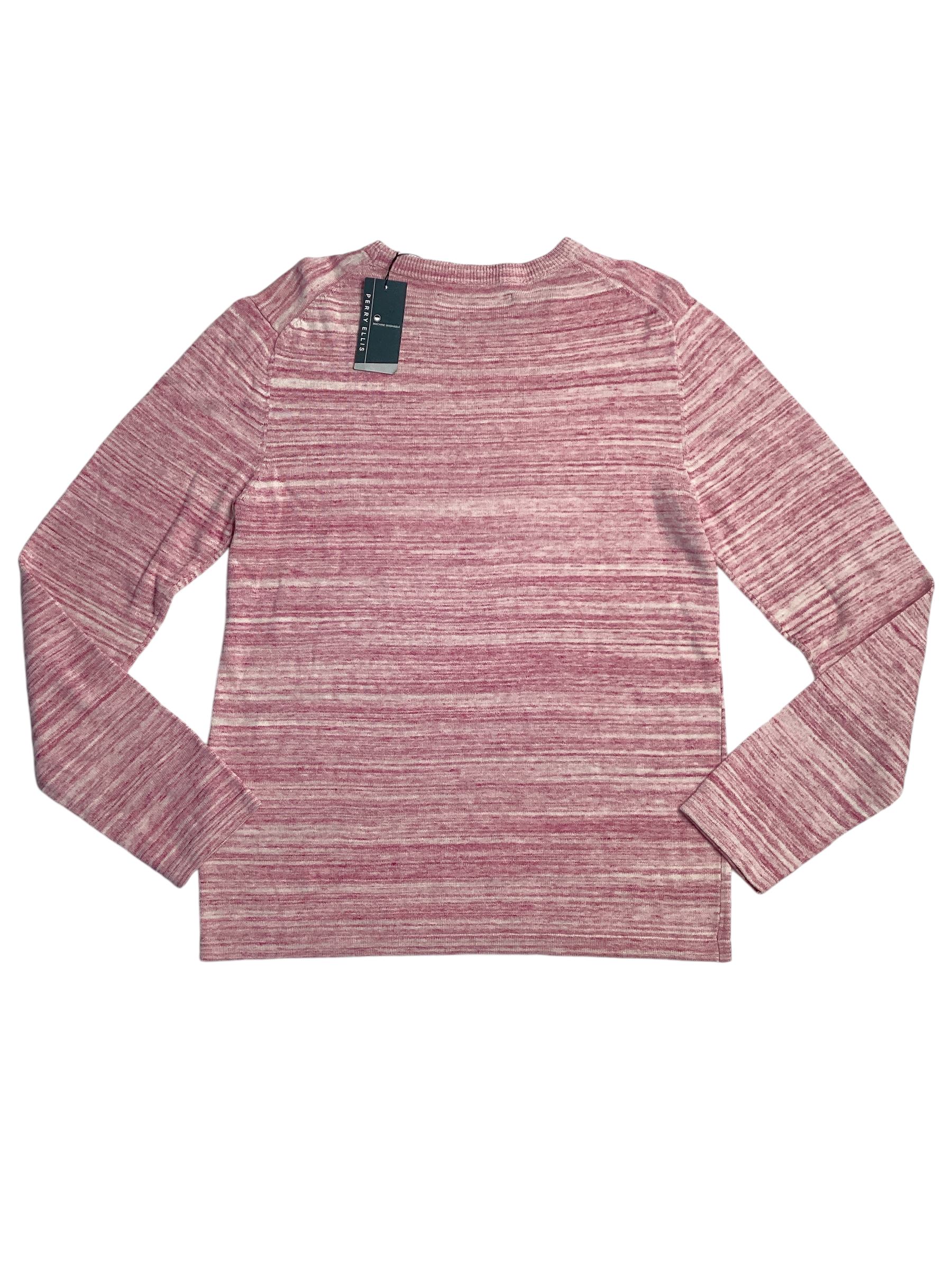 Perry Ellis Mens Space Dyed Long Sleeve Crewneck Sweater Sangria Pink 2XL