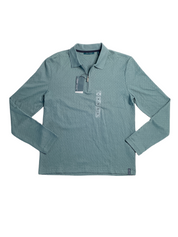 Perry Ellis Men's Long Sleeve Quarter Zip Polo Shirt Jacquard Goblin Blue Large