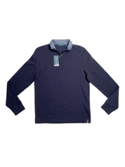 Perry Ellis Mens Jacquard Quarter Zip Sweater Dark Sapphire Blue Small