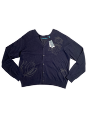 Perry Ellis Mens Floral Print Cardigan Sweater Dark Sapphire Blue 2XL