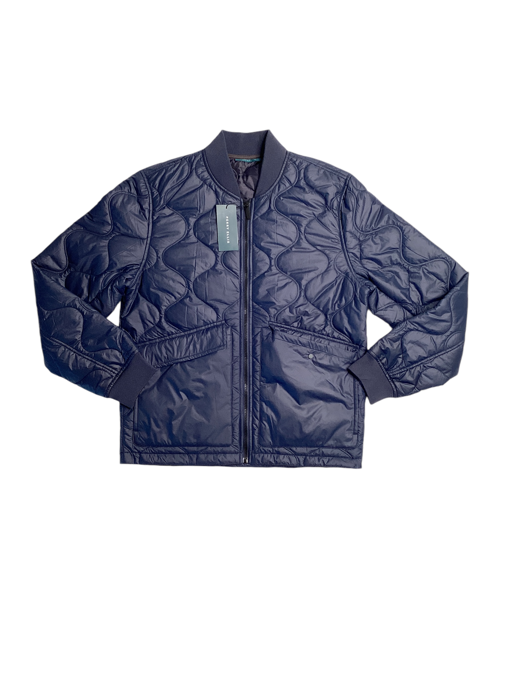 Perry Ellis Mens Shadow Onion Quilted Puffer Jacket Coat Sapphire Blue Small
