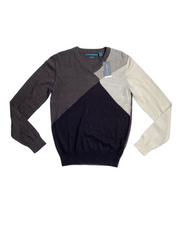 Perry Ellis Mens Colorblock V Neck Sweater Black Multi Small