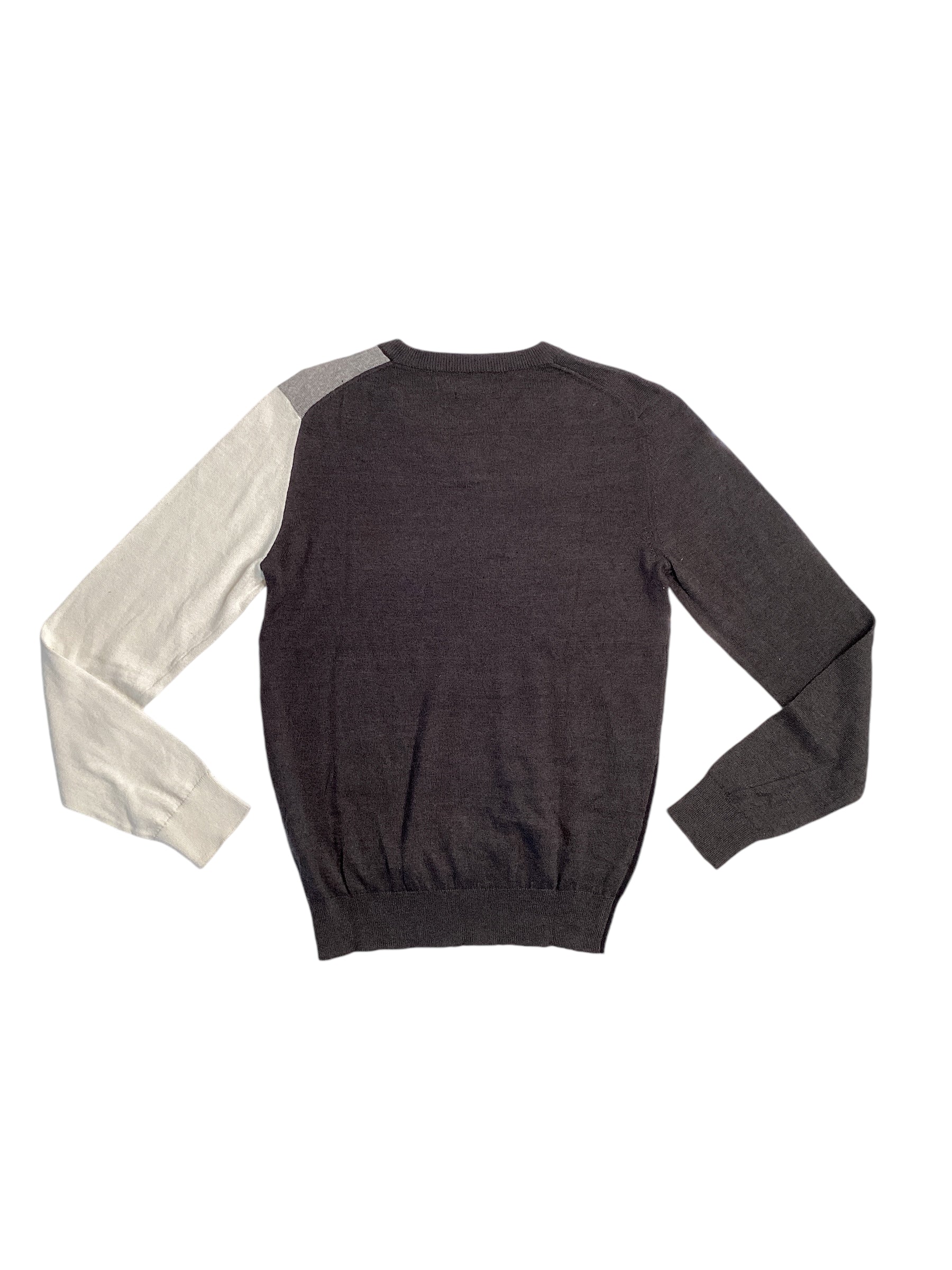 Perry Ellis Mens V Neck Color Block Sweater Grey Black White XL