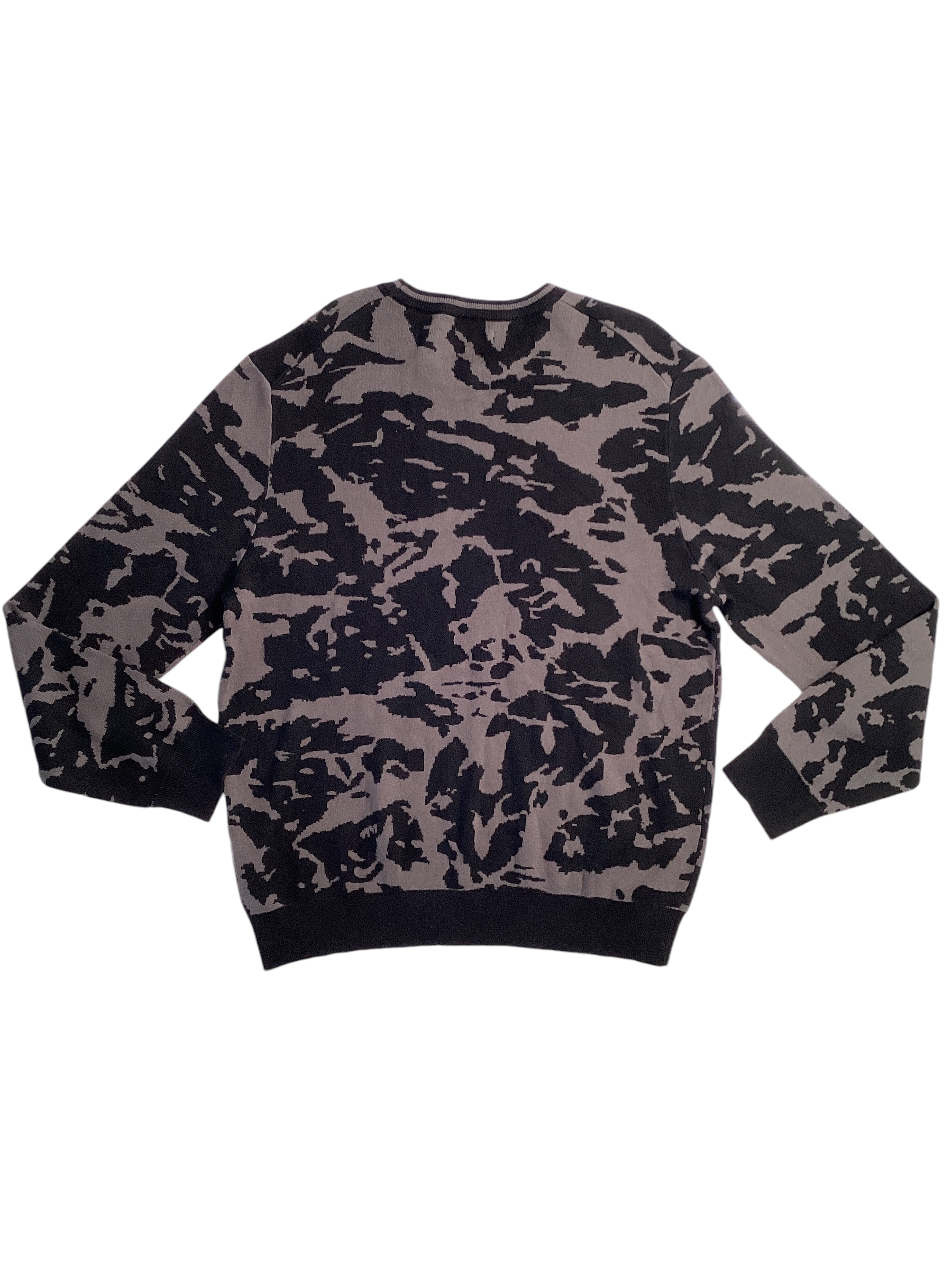 Perry Ellis Mens Jacquard Camo Crewneck Sweatshirt Grey Black Large