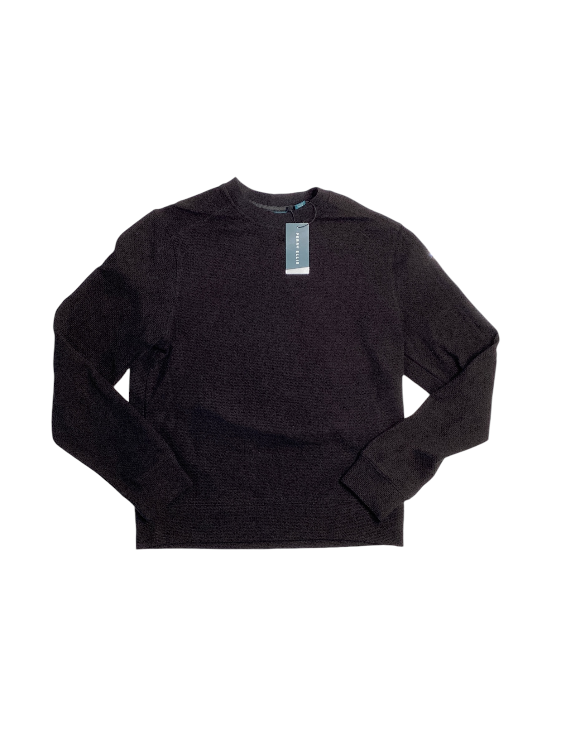 Perry Ellis Mens Jacquard Crewneck Sweater Black Small