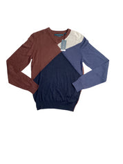 Perry Ellis Mens Color Block V Neck Cotton Blend Sweater Dark Sapphire  XXL