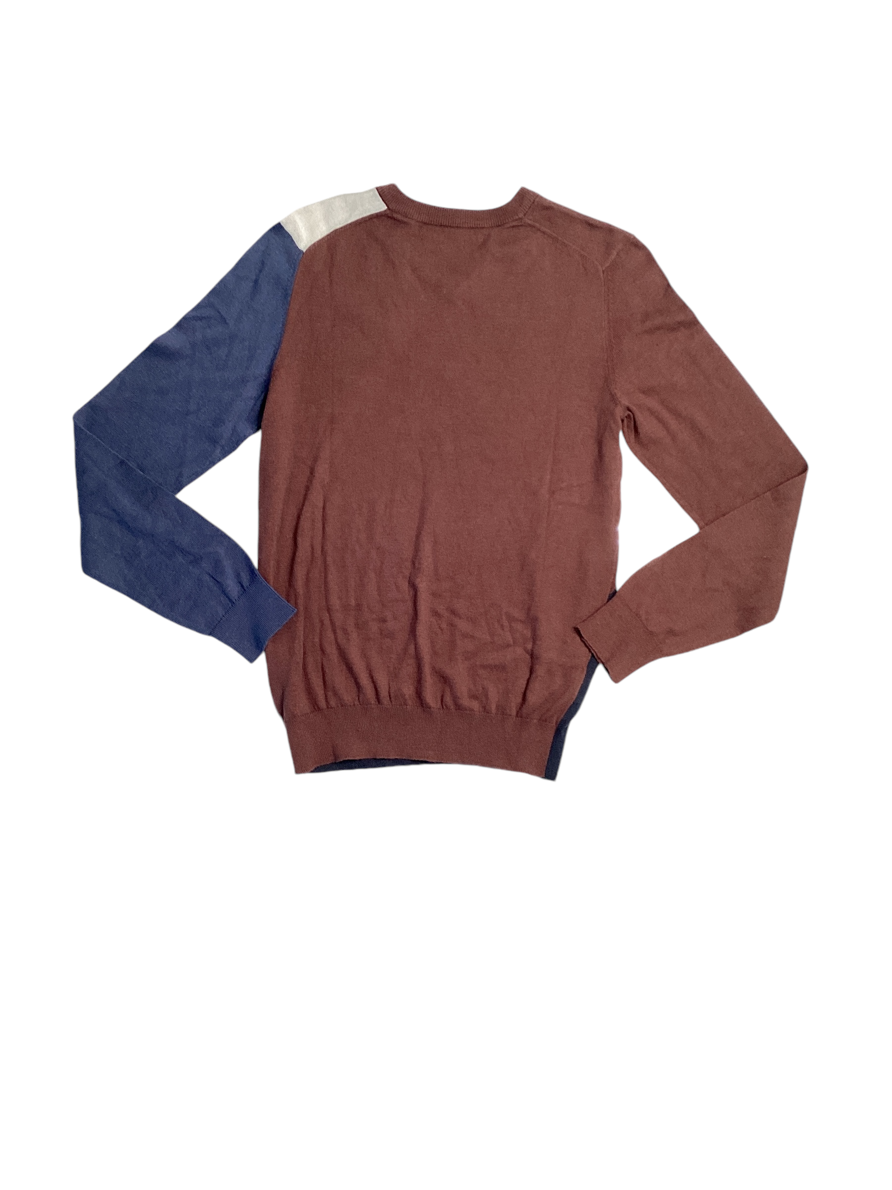 Perry Ellis Mens V Neck Cotton Blend Sweater Brown Blue Small