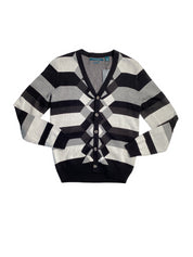 Perry Ellis Mens Button Down Cardigan Sweater Black Grey White Medium