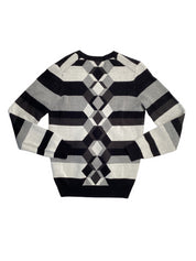 Perry Ellis Mens Button Down Cardigan Sweater Black Grey White Medium