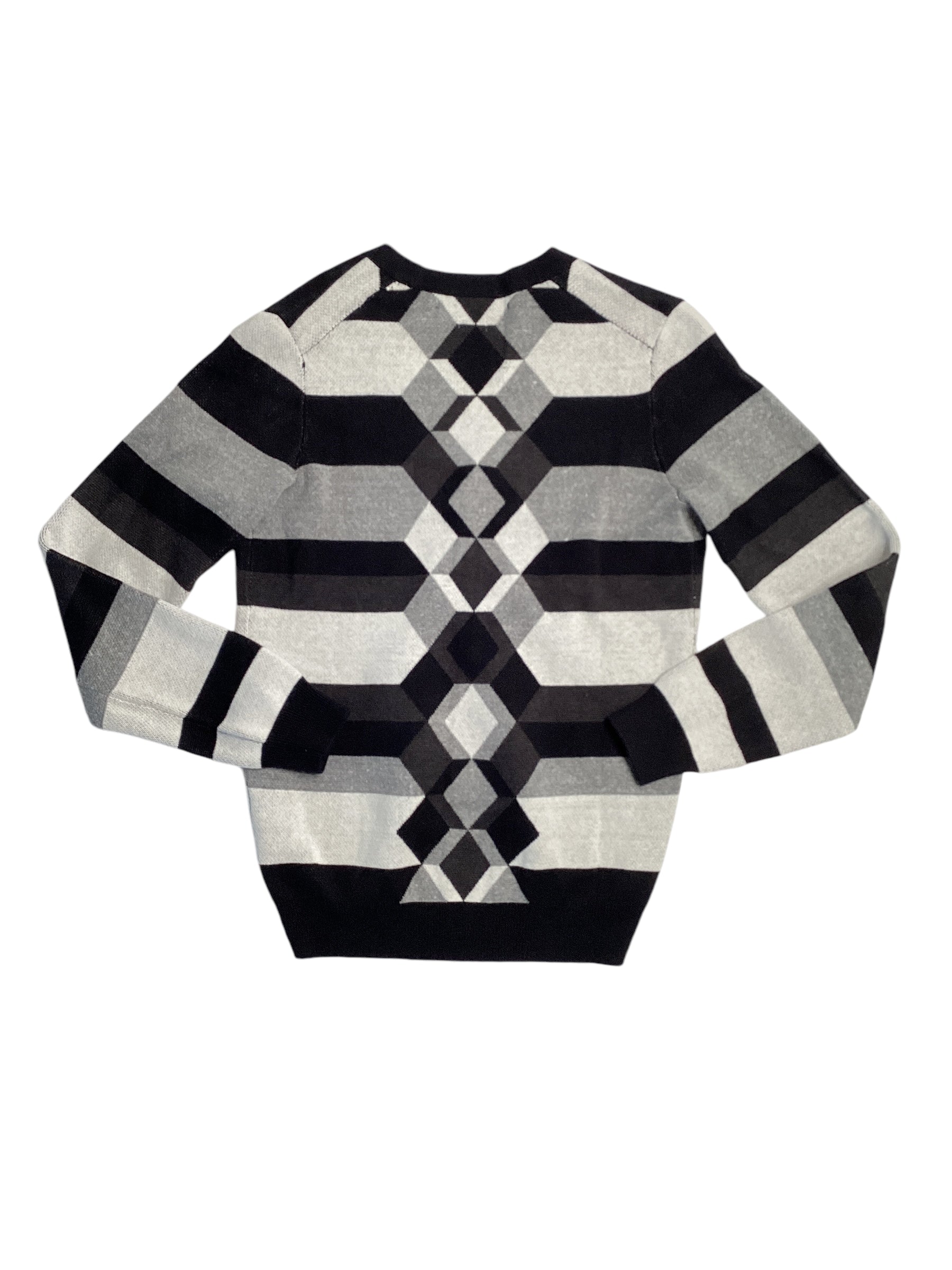 Perry Ellis Mens Button Down Cardigan Sweater Black Grey White Medium