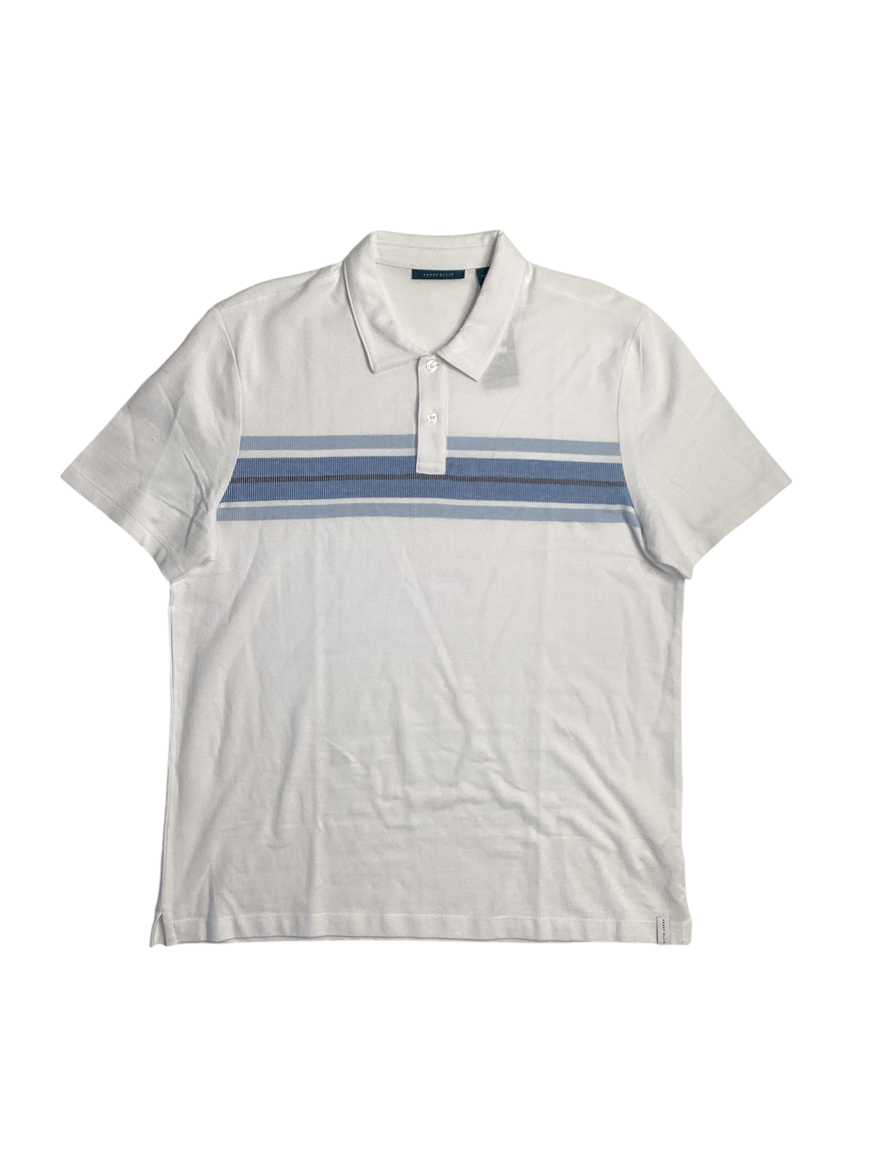 Perry Ellis Men's Chest Stripe Short Sleeve Polo Shirt Bright White Large