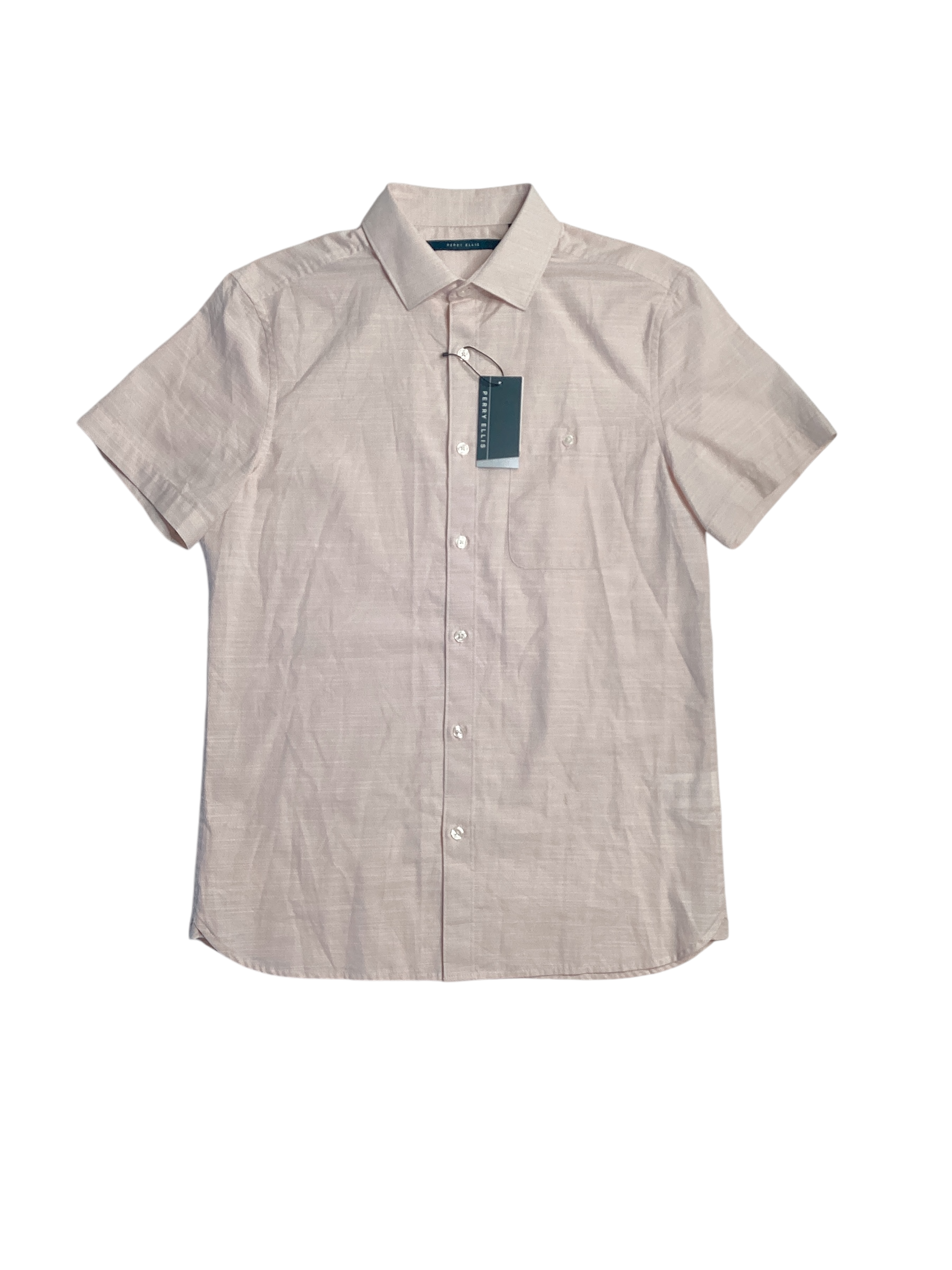 Perry Ellis Mens Dobby Short Sleeve Button Down Shirt Mahogany Rose Pink Small