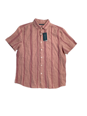 Perry Ellis Mens Band Collar Striped Short Sleeve Shirt Roan Rouge Medium