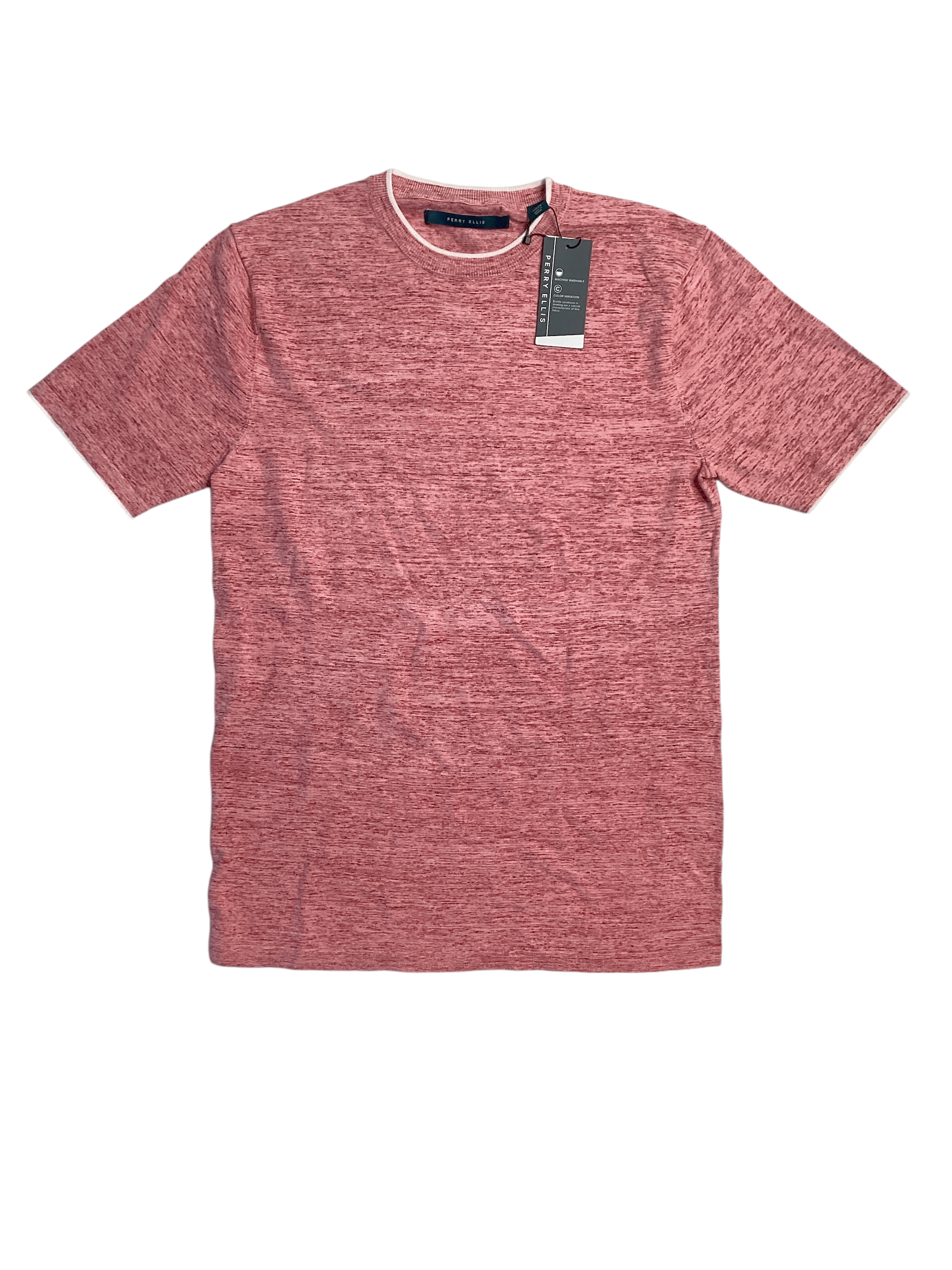 Perry Ellis Men's Space Dyed Short Sleeve Crewneck T Shirt Pink Medium