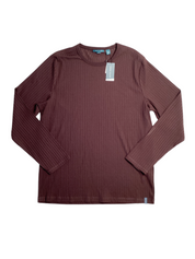 Perry Ellis Mens Ribbed Crew Neck Long Sleeve T Shirt Port Red 2XL