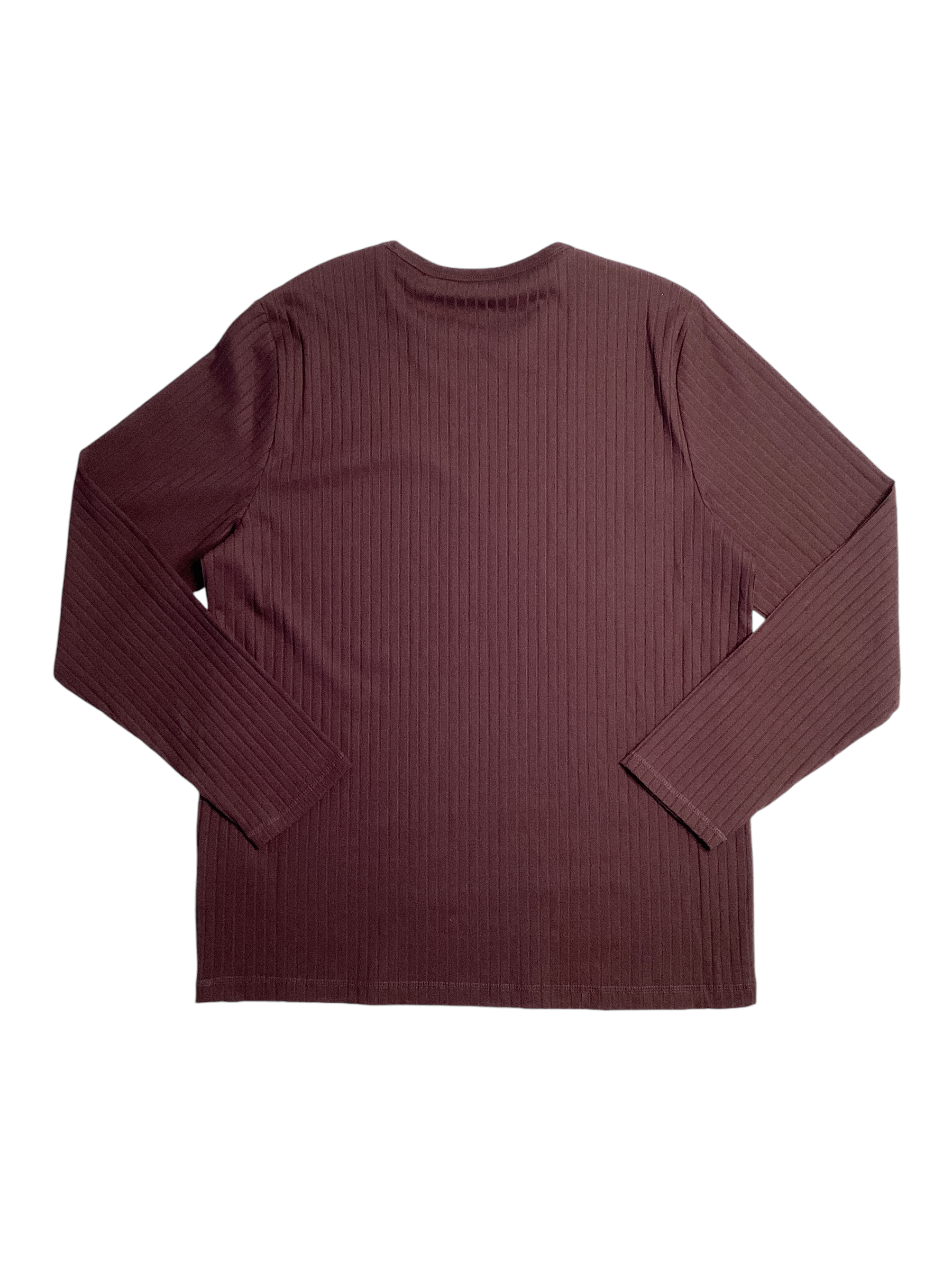 Perry Ellis Mens Ribbed Crew Neck Long Sleeve T Shirt Port Red 2XL