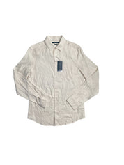 Perry Ellis Men's Untucked Slim Fit Twill Long Sleeve Shirt Beige Egret Medium