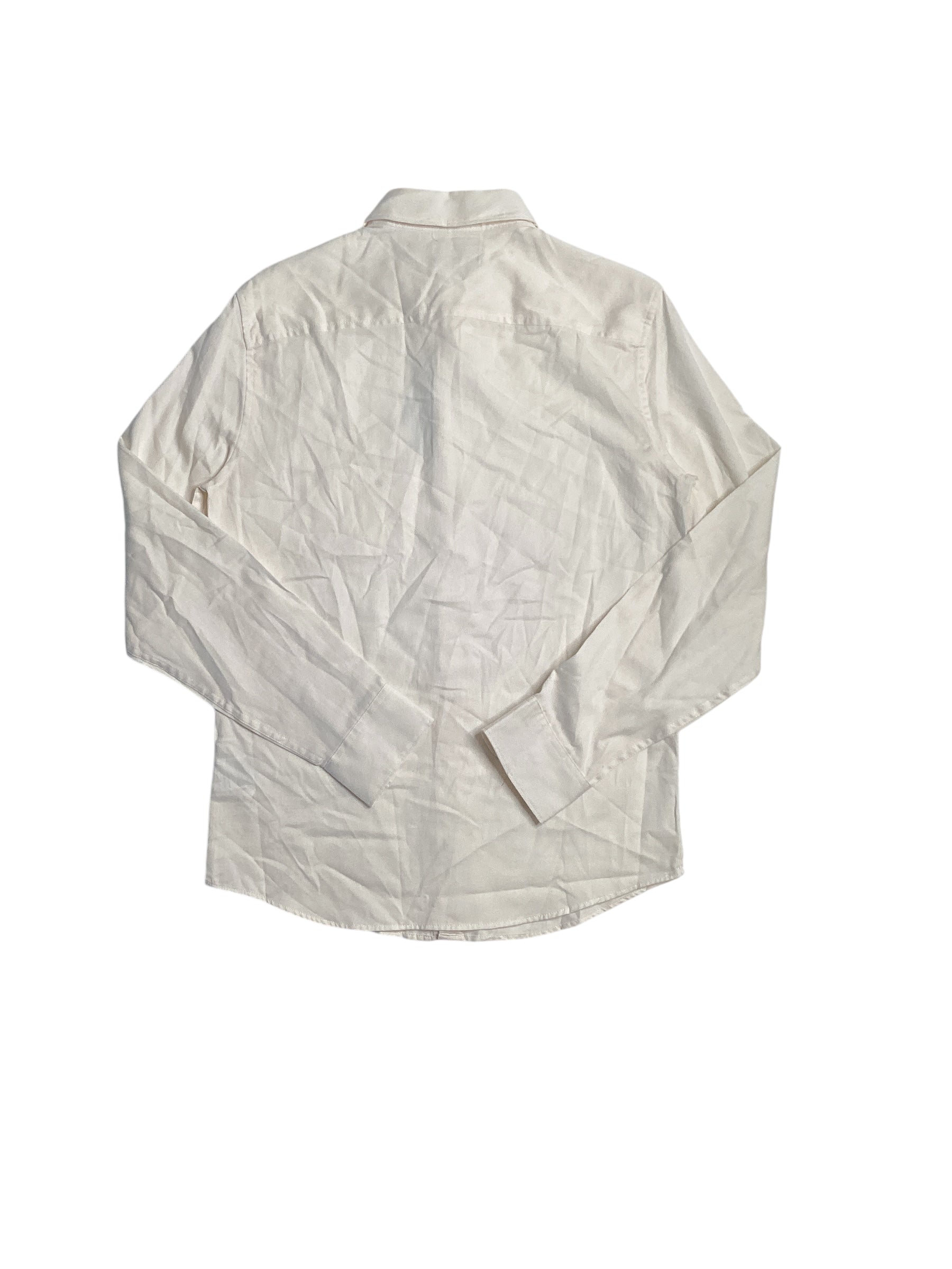 Perry Ellis Men's Untucked Slim Fit Twill Long Sleeve Shirt Beige Egret Medium