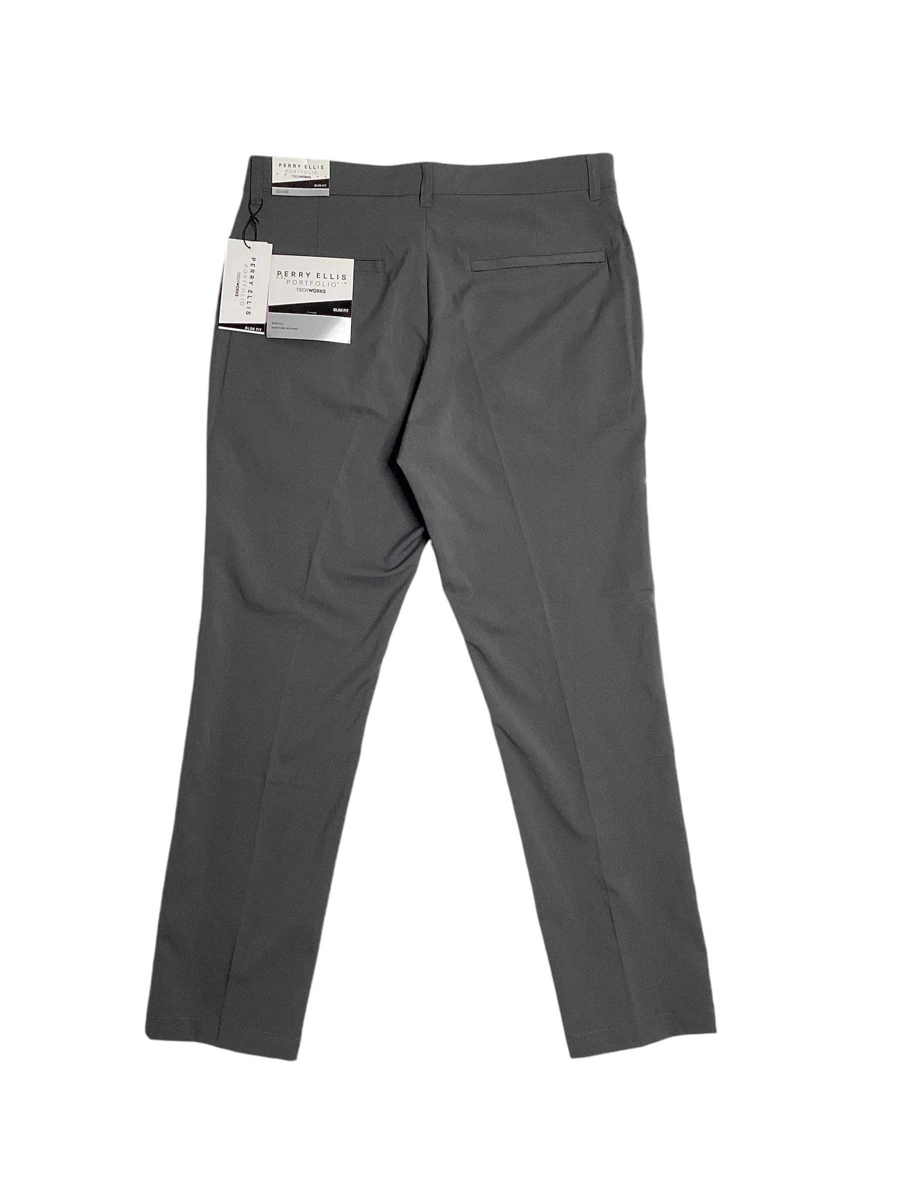 Perry Ellis Portfolio Mens Slim fit Dress Pants 33 / 30 Grey Solid Stretch