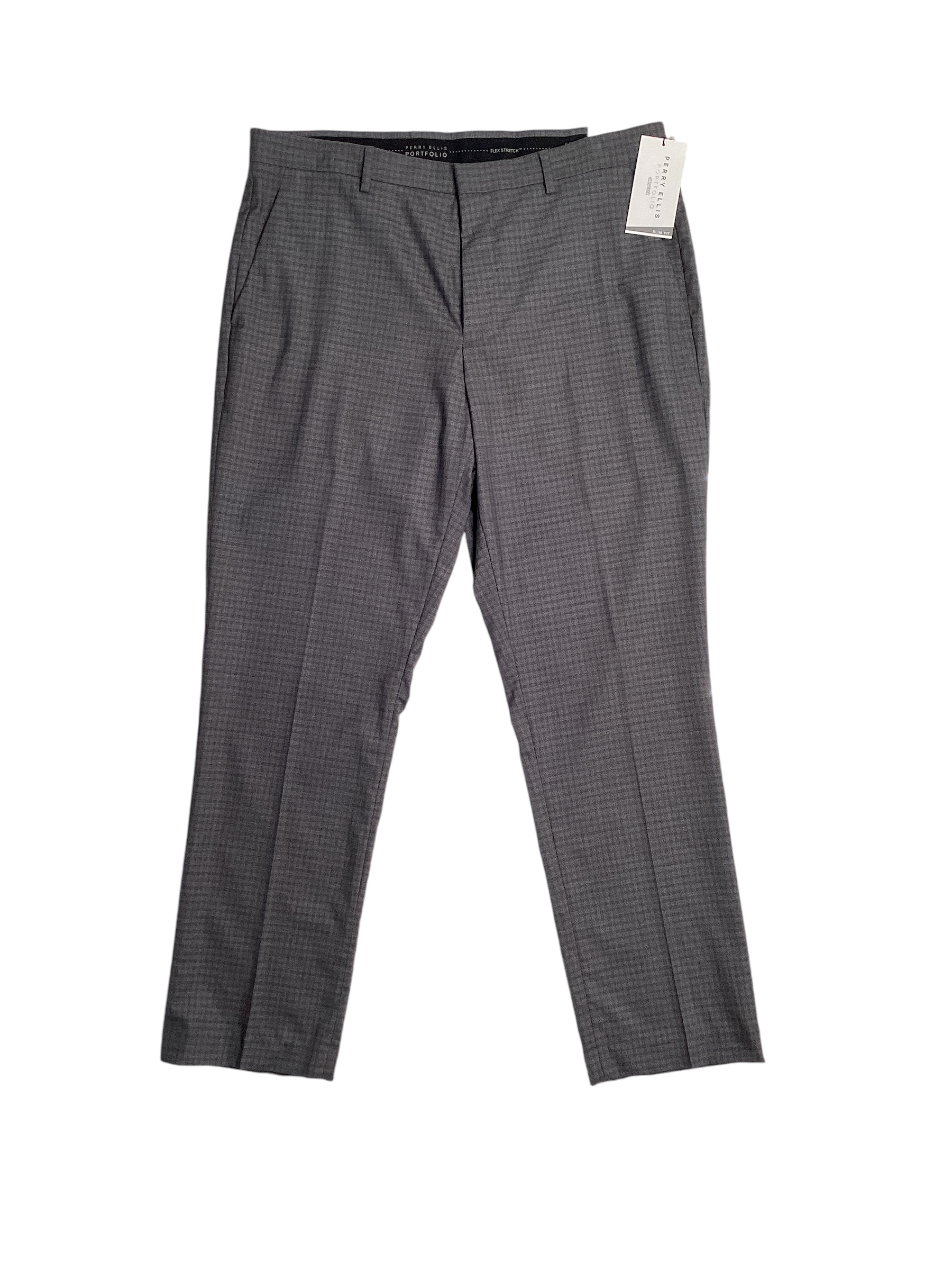 Perry Ellis Portfolio Mens Slim Fit Flat Front Pants Charcoal Grey 32 x 30