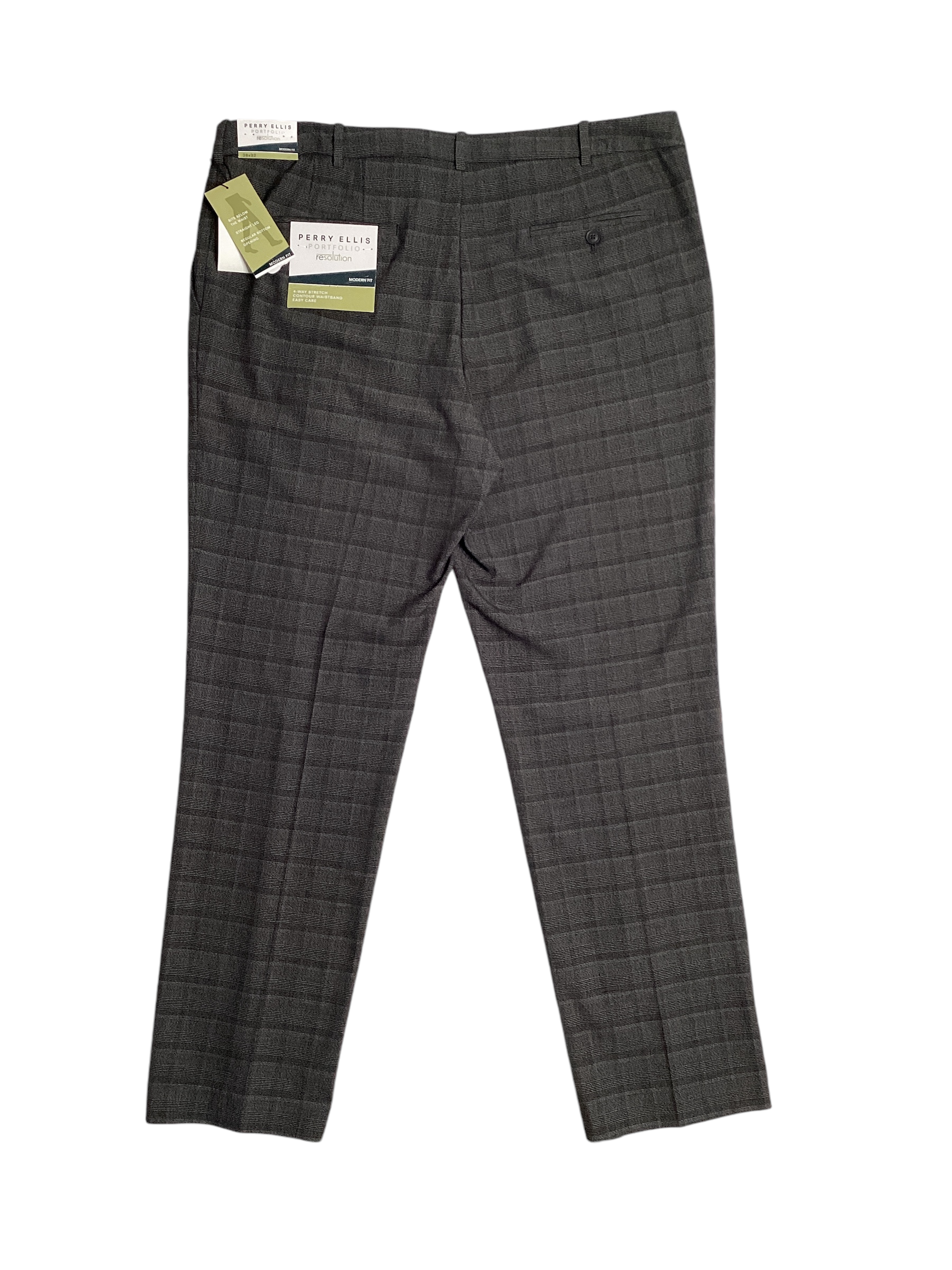 Perry Ellis Portfolio Men Modern fit Dress Pants 34 / 29 Grey Plaid Stretch