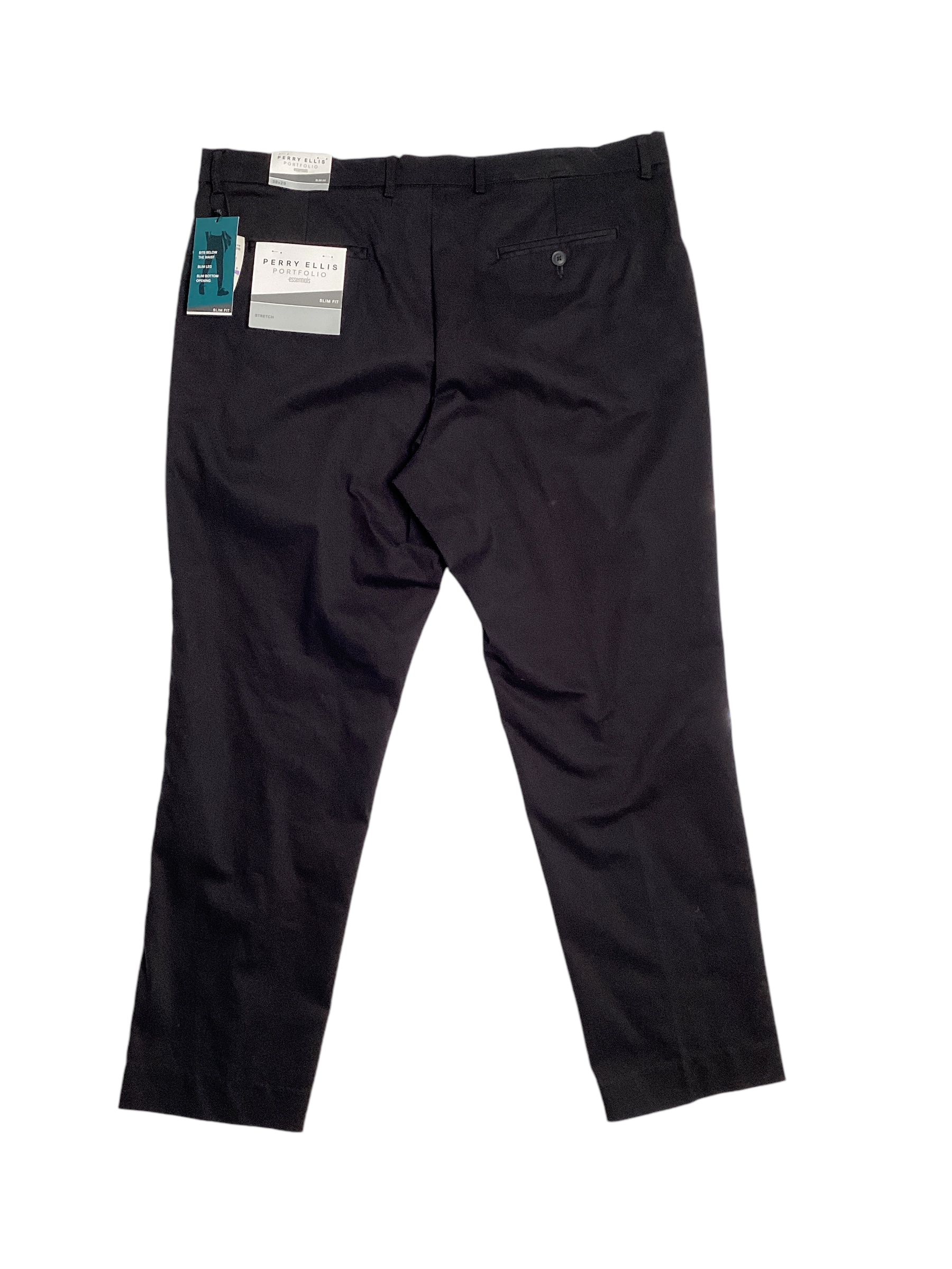 Perry Ellis Mens Slim fit Cotton Dress Pants 36 / 30 Black Solid