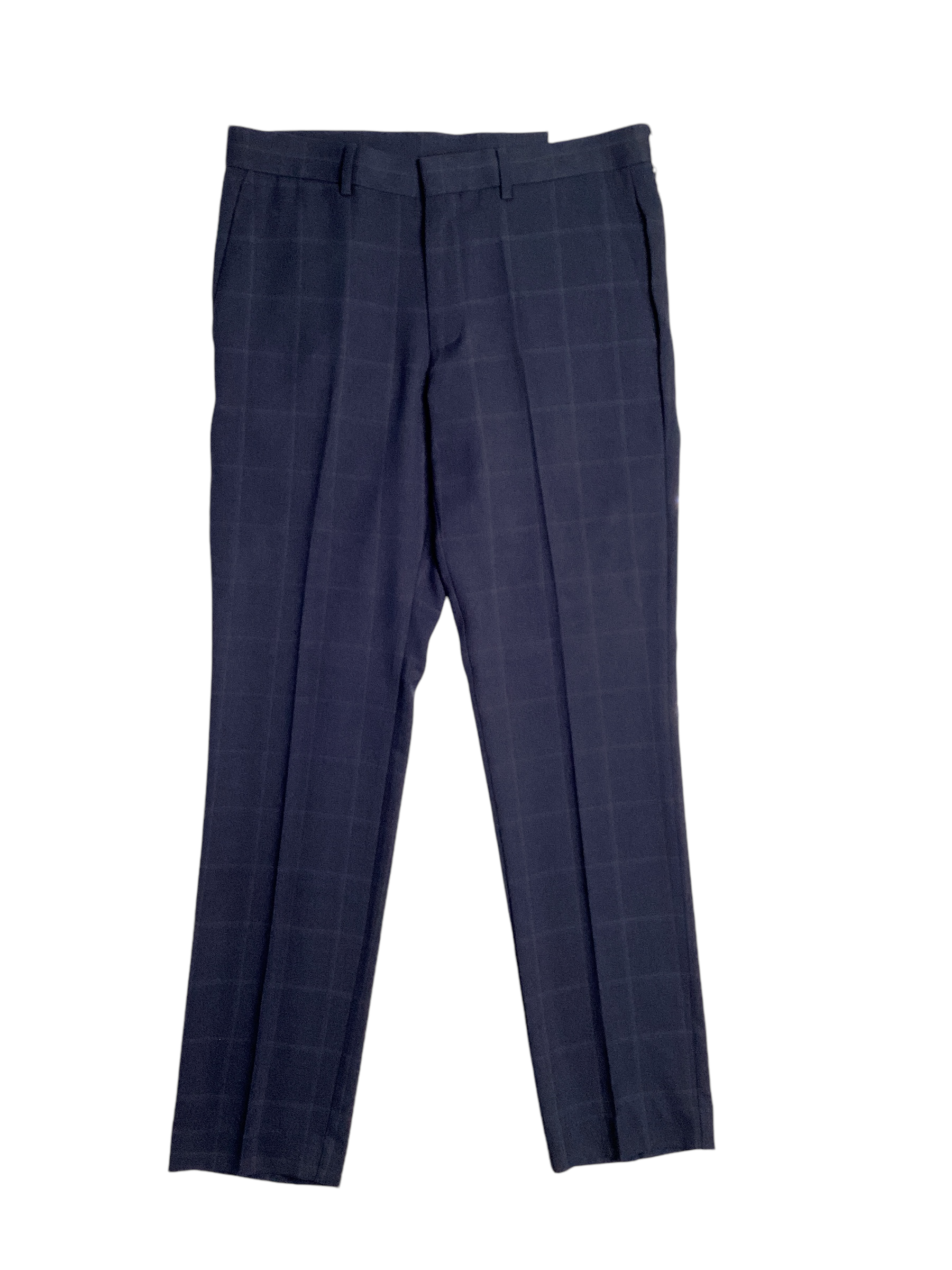 Perry Ellis Portfolio Mens Slim fit Dress Pants 33 / 32 Navy Blue Plaid