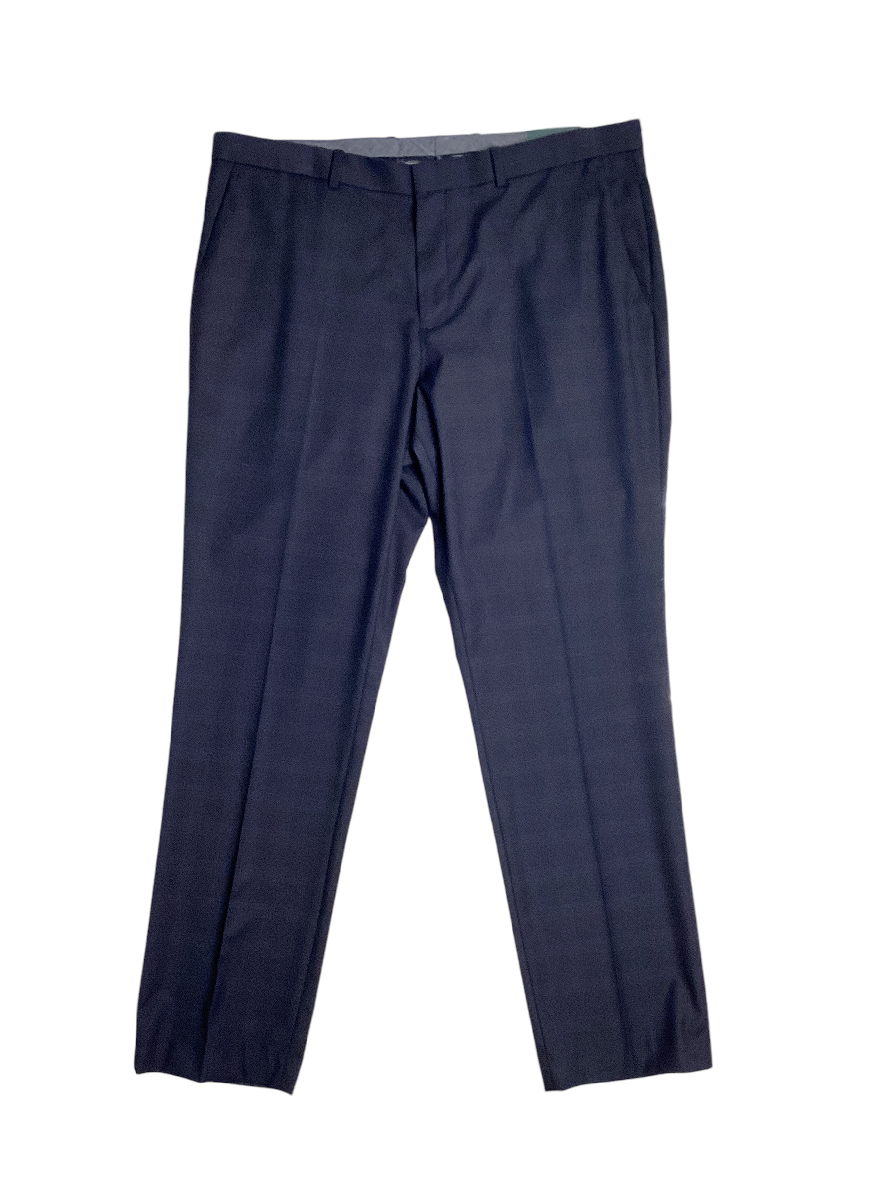 Perry Ellis Mens Slim Fit Stretch Plaid Suit Dress Pants Navy Blue 38 x 32