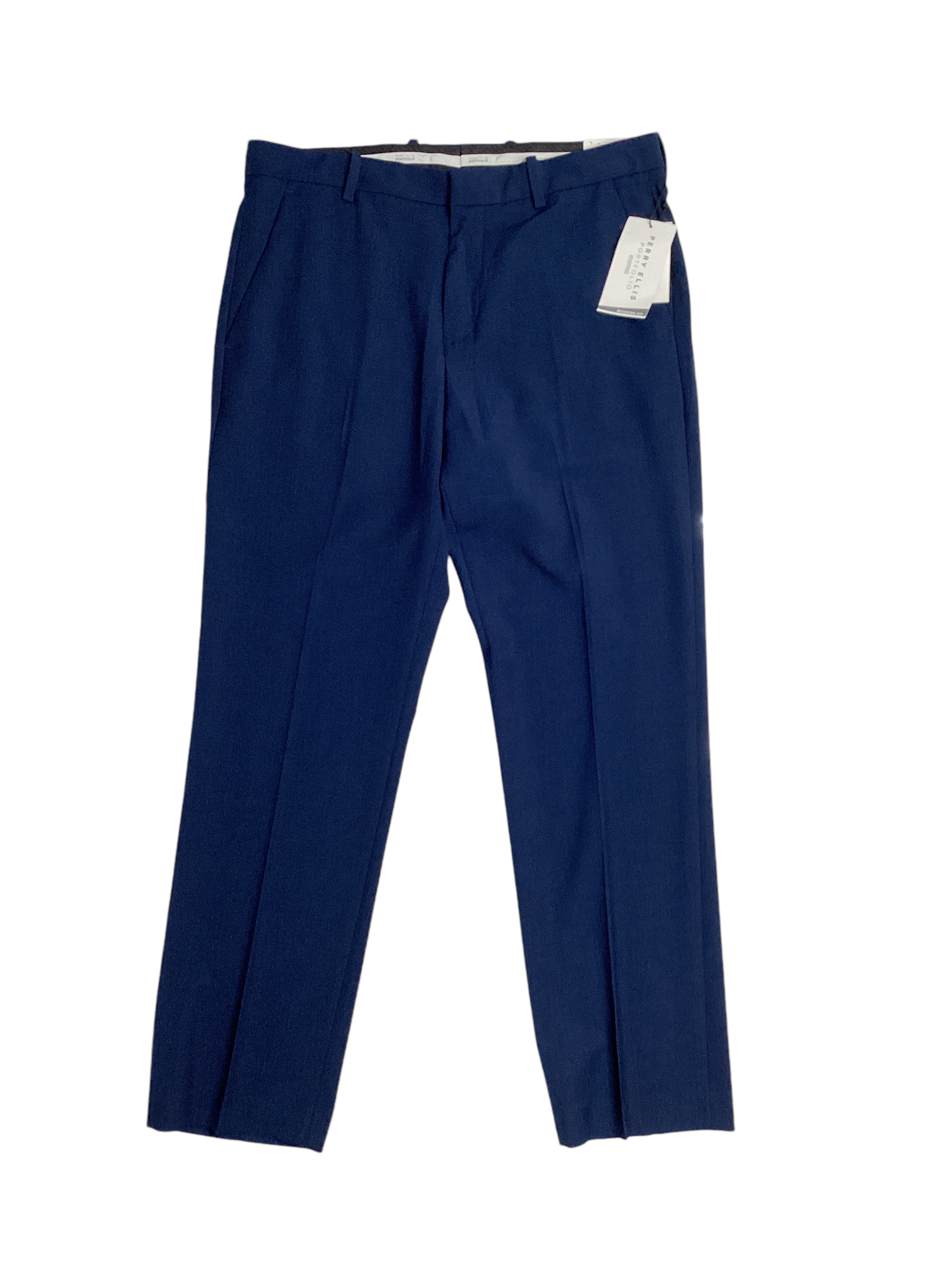 Perry Ellis Mens Modern fit Dress Pants 34 / 29 Navy Blue Solid Stretch