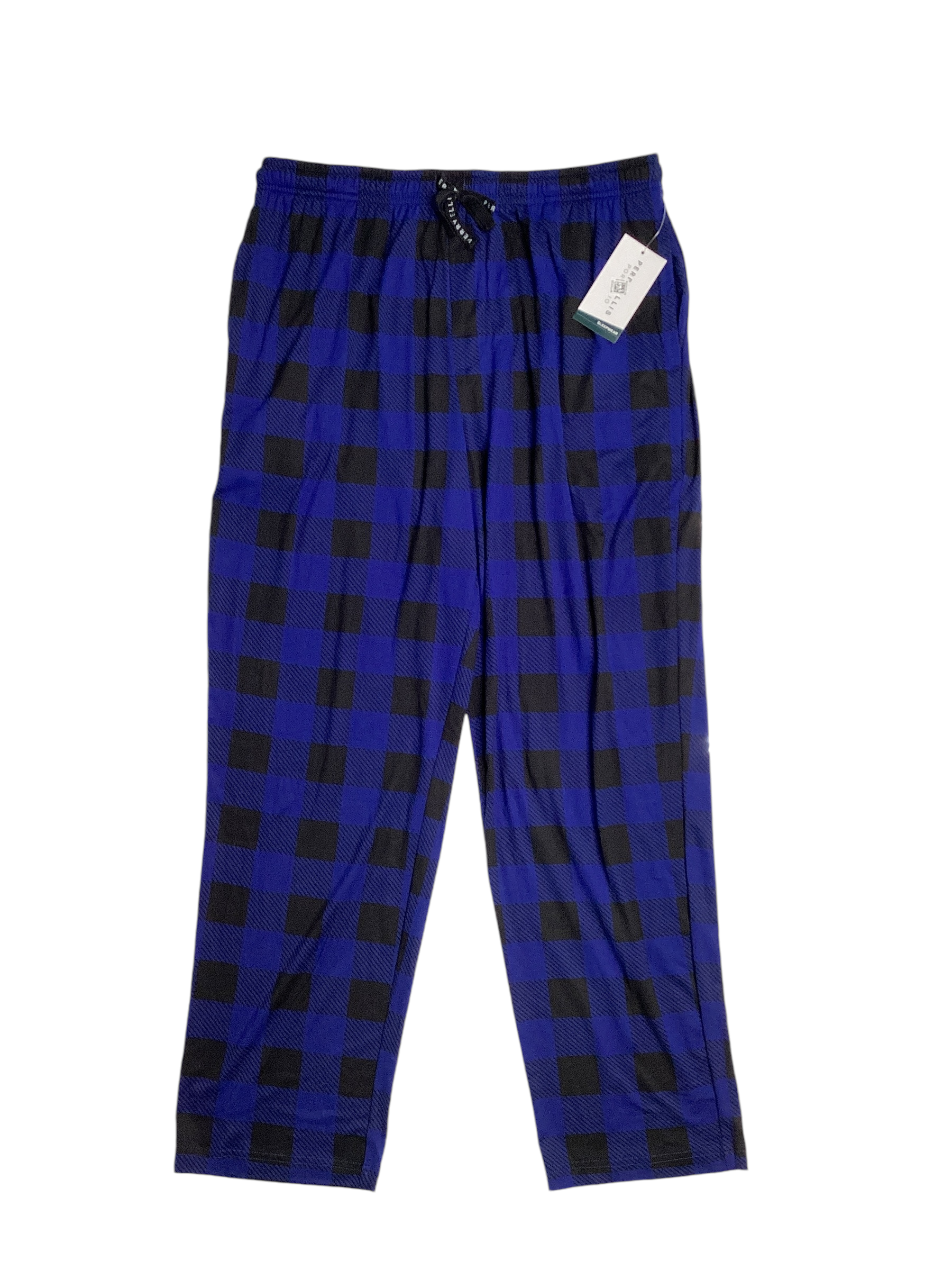 Perry Ellis Portfolio Men's Deluxe Buffalo Plaid Pajama Pants Blue Black Large