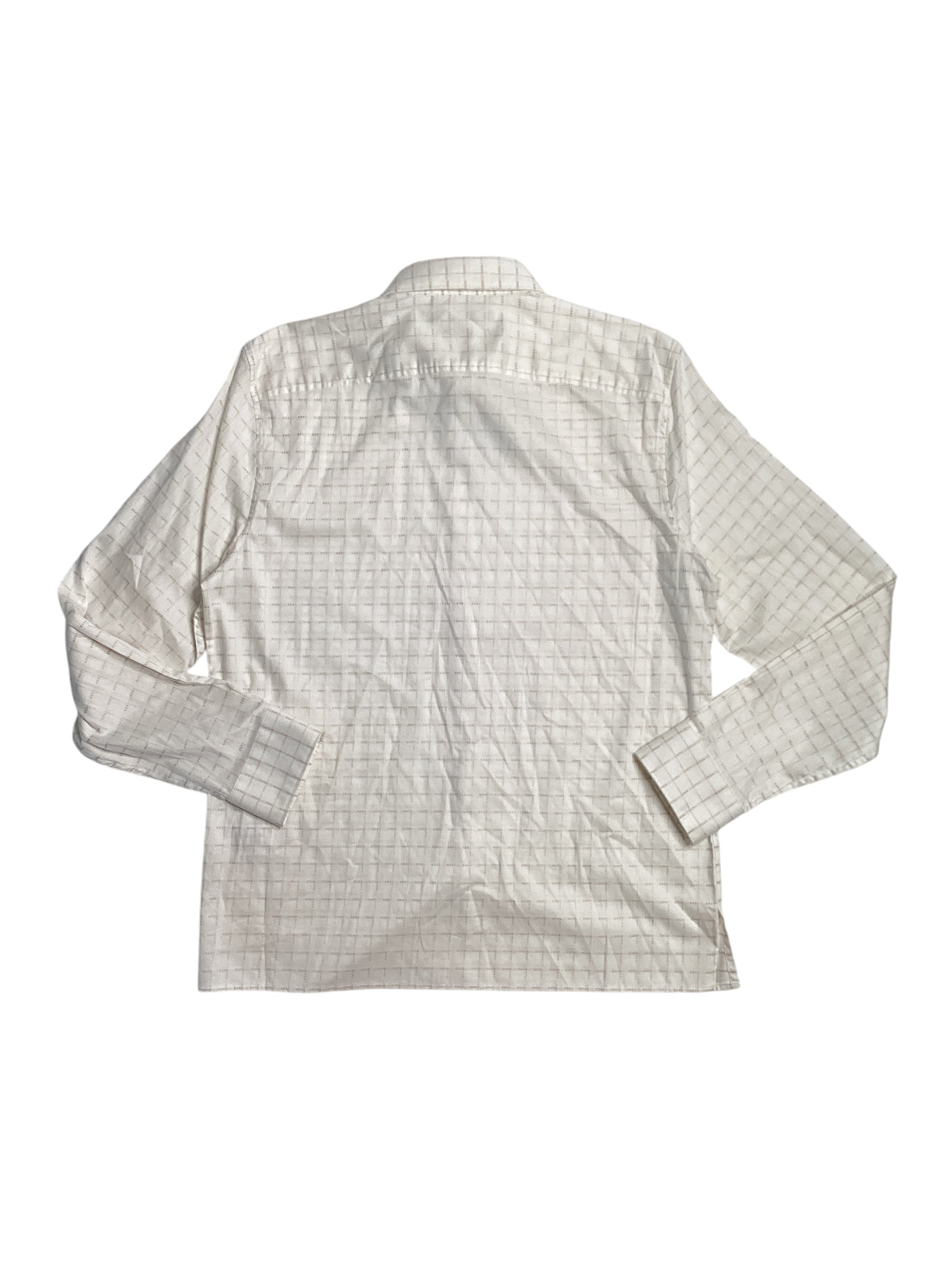 Perry Ellis Men's Dobby Geo Long Sleeve Button Down Shirt Bright White Large