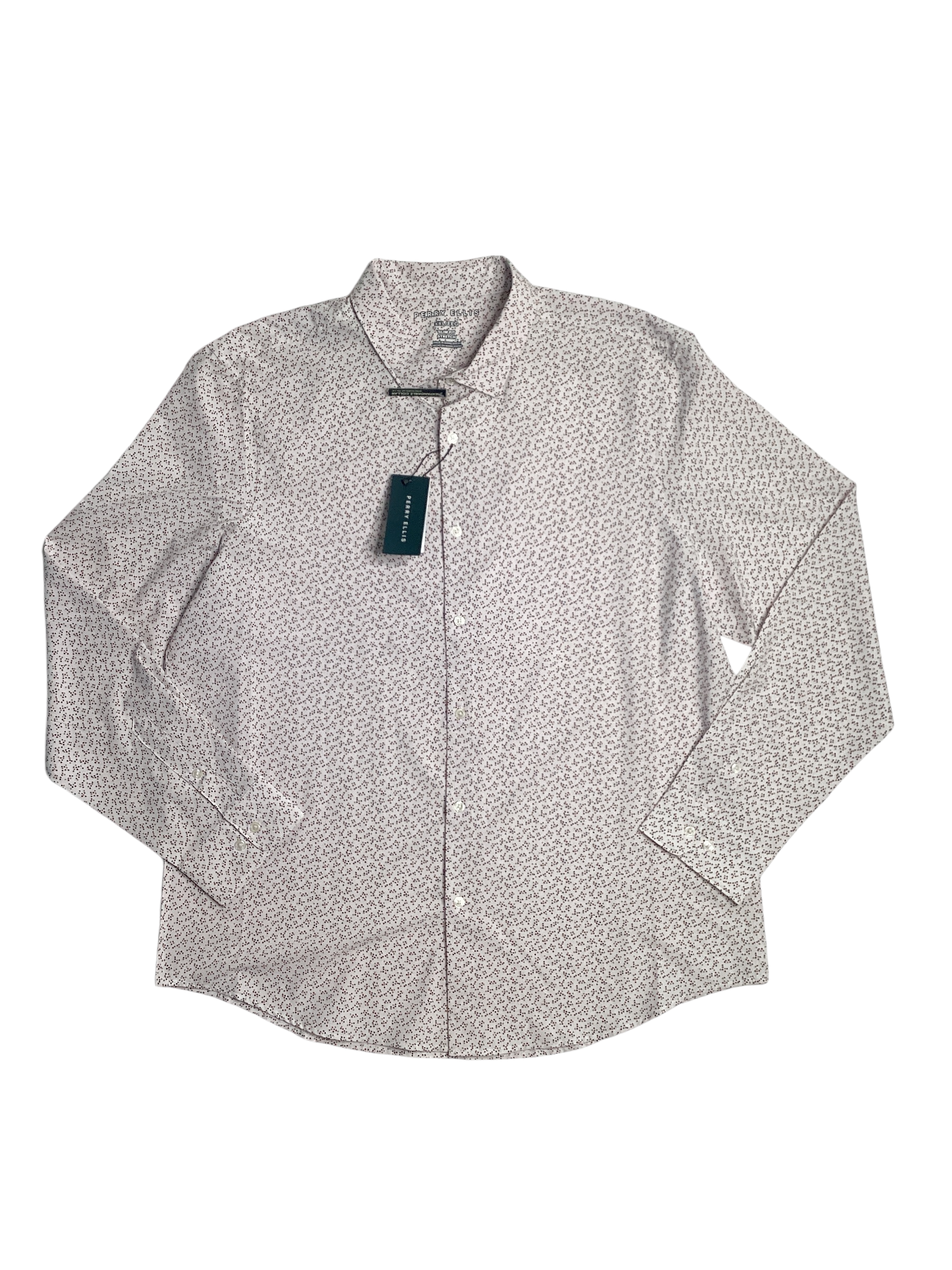 Perry Ellis Mens All Over Dot Print Button Down Shirt Beige Medium