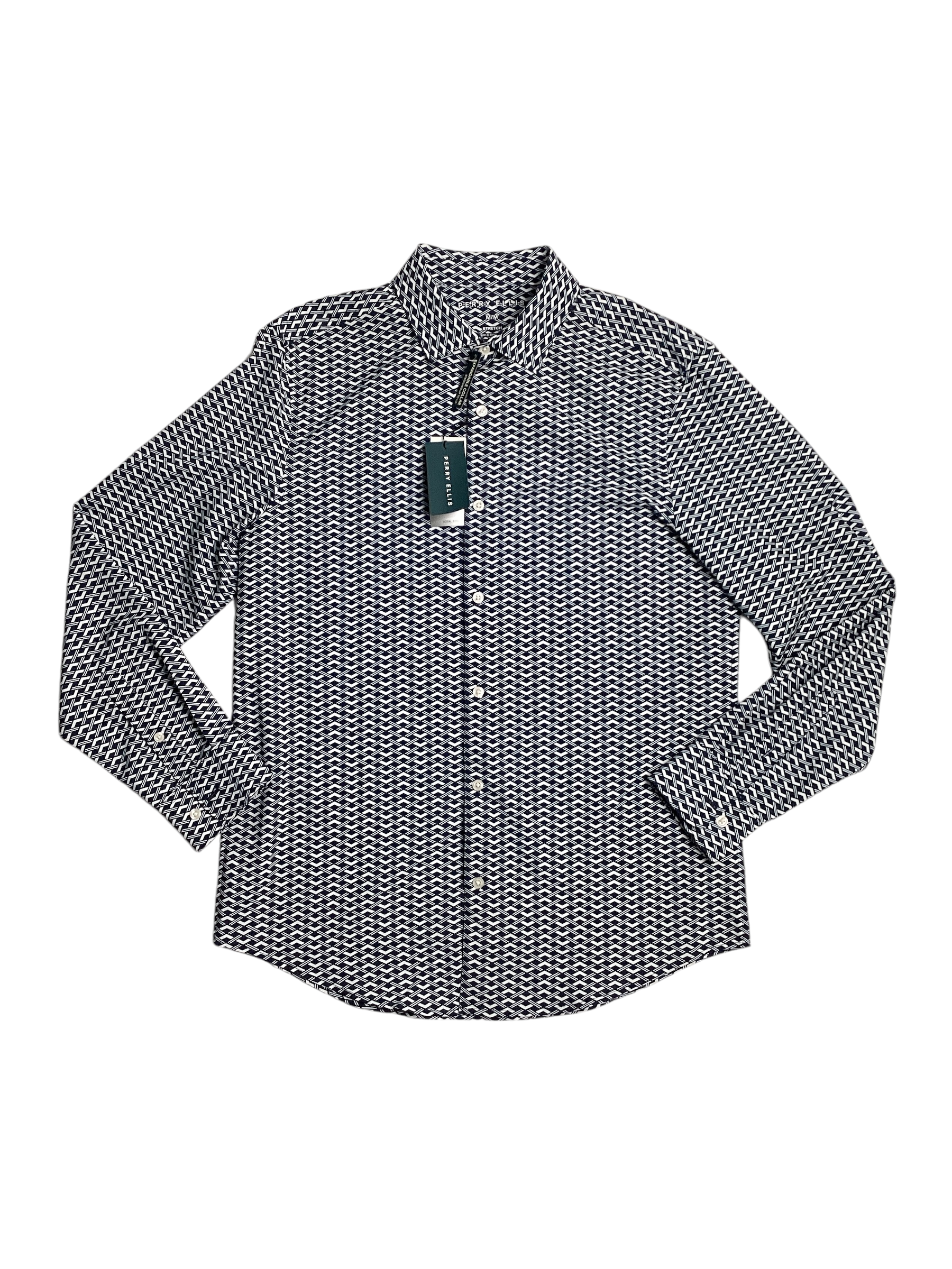 Perry Ellis Mens Button Down Shirt Navy Blue Medium