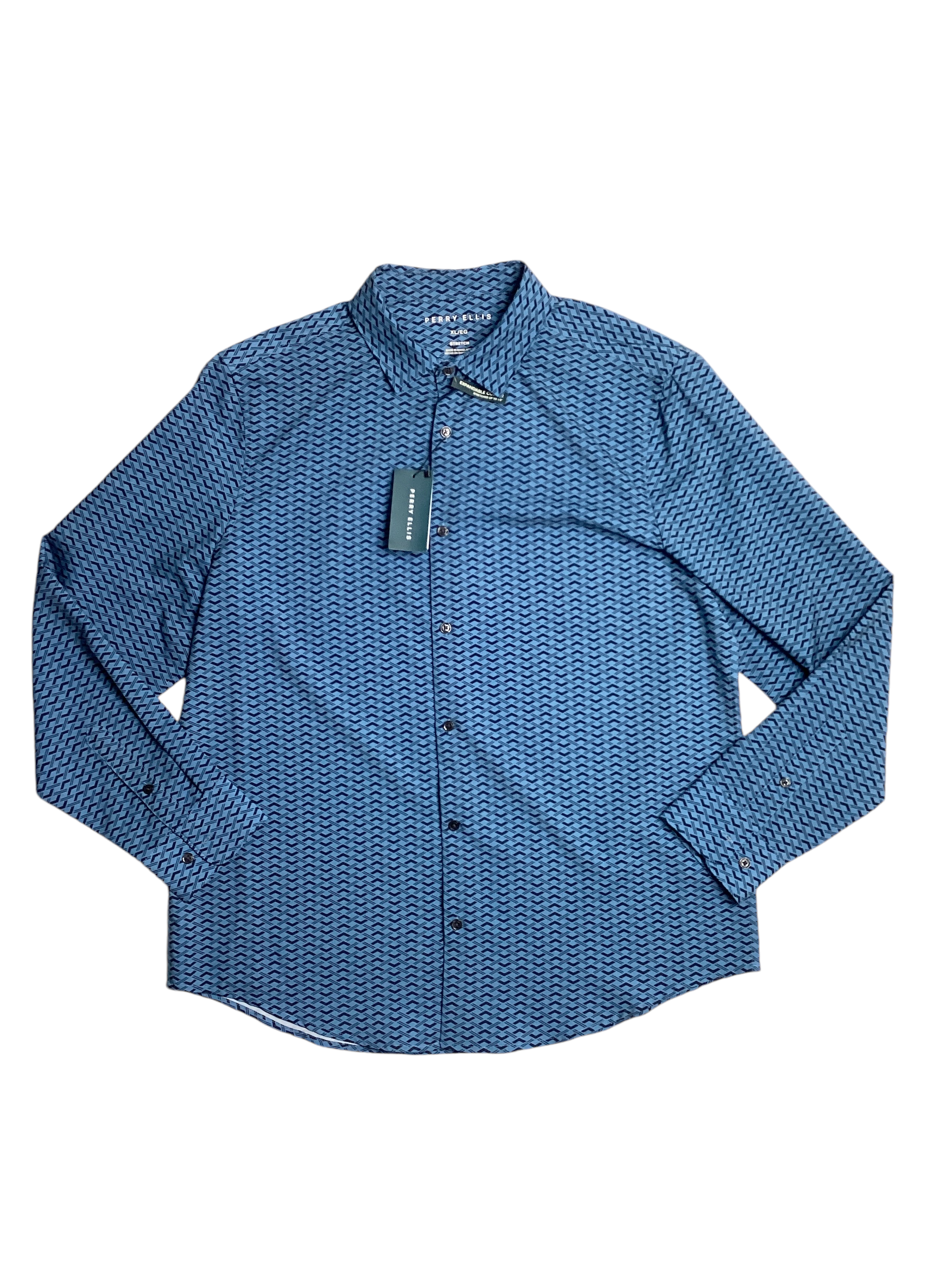 Perry Ellis Men Regular fit Long Sleeve Button-Up Shirt Medium Blue