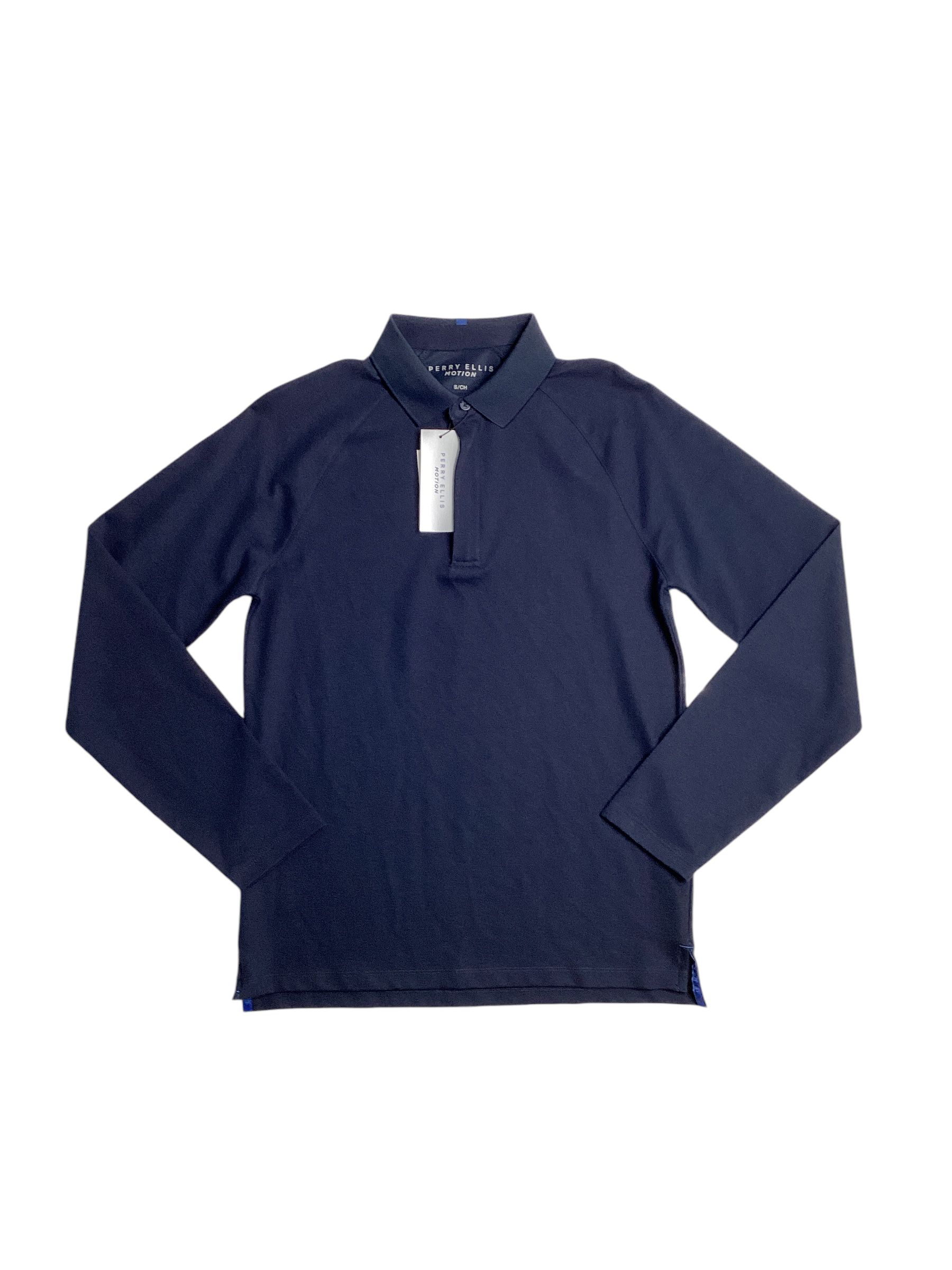 Perry Ellis Men's Long Sleeve Polo Shirt Dark Sapphire Blue Small