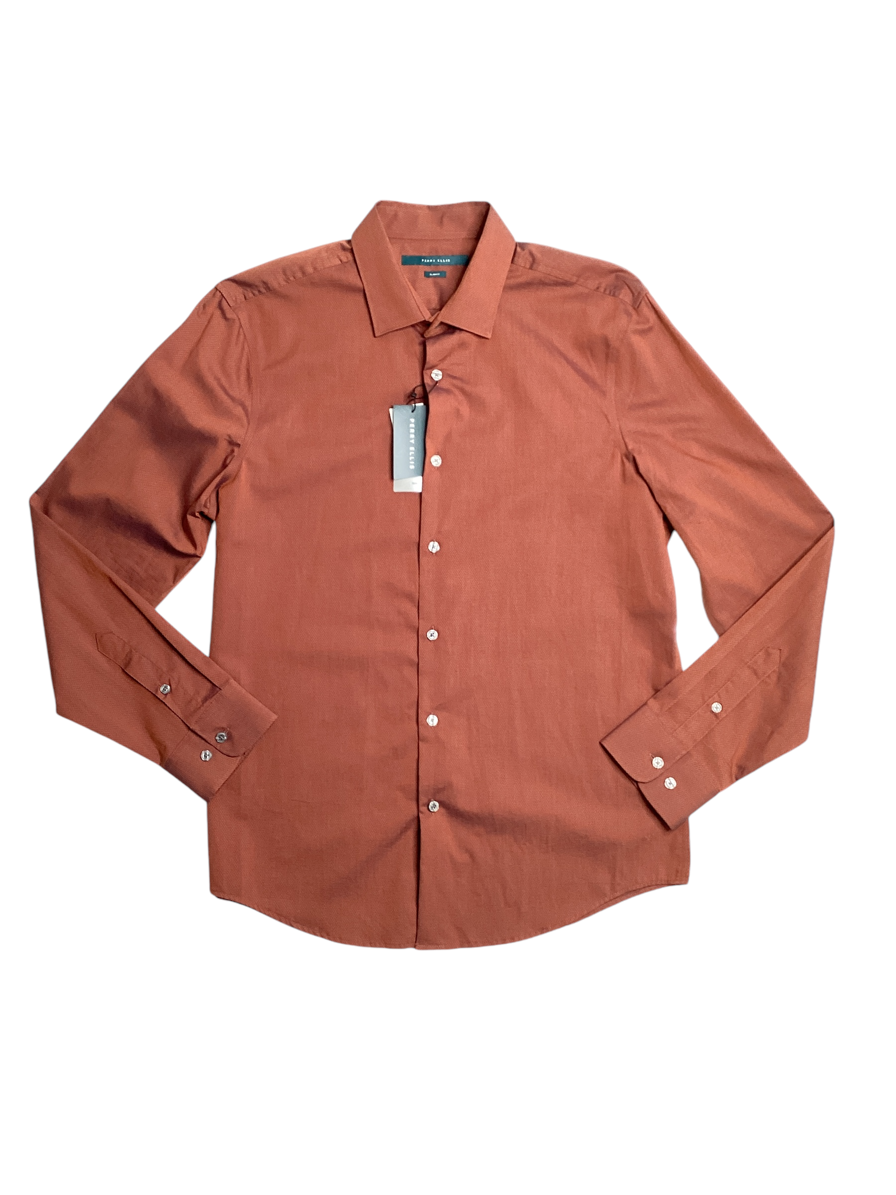 Perry Ellis Men's Spill Resistant Button Down Shirt Potters Clay Orange XL