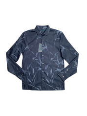 Perry Ellis Mens Floral Button Down Shirt Navy Blue Large