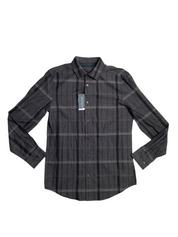Perry Ellis Men's Cotton Tonal Jacquard Plaid Button Down Shirt Black Medium