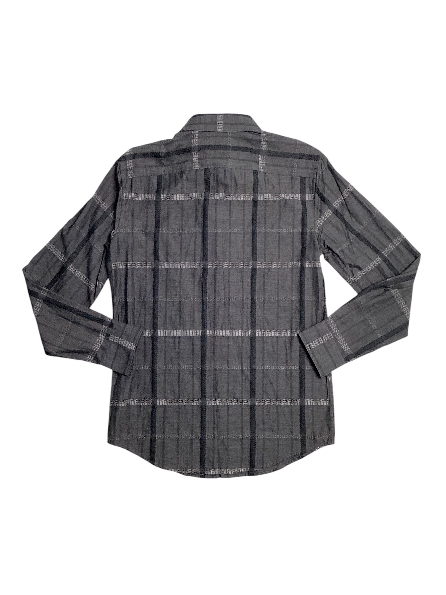Perry Ellis Mens Cotton Tonal Jacquard Plaid Button Down Shirt  Black 2XL