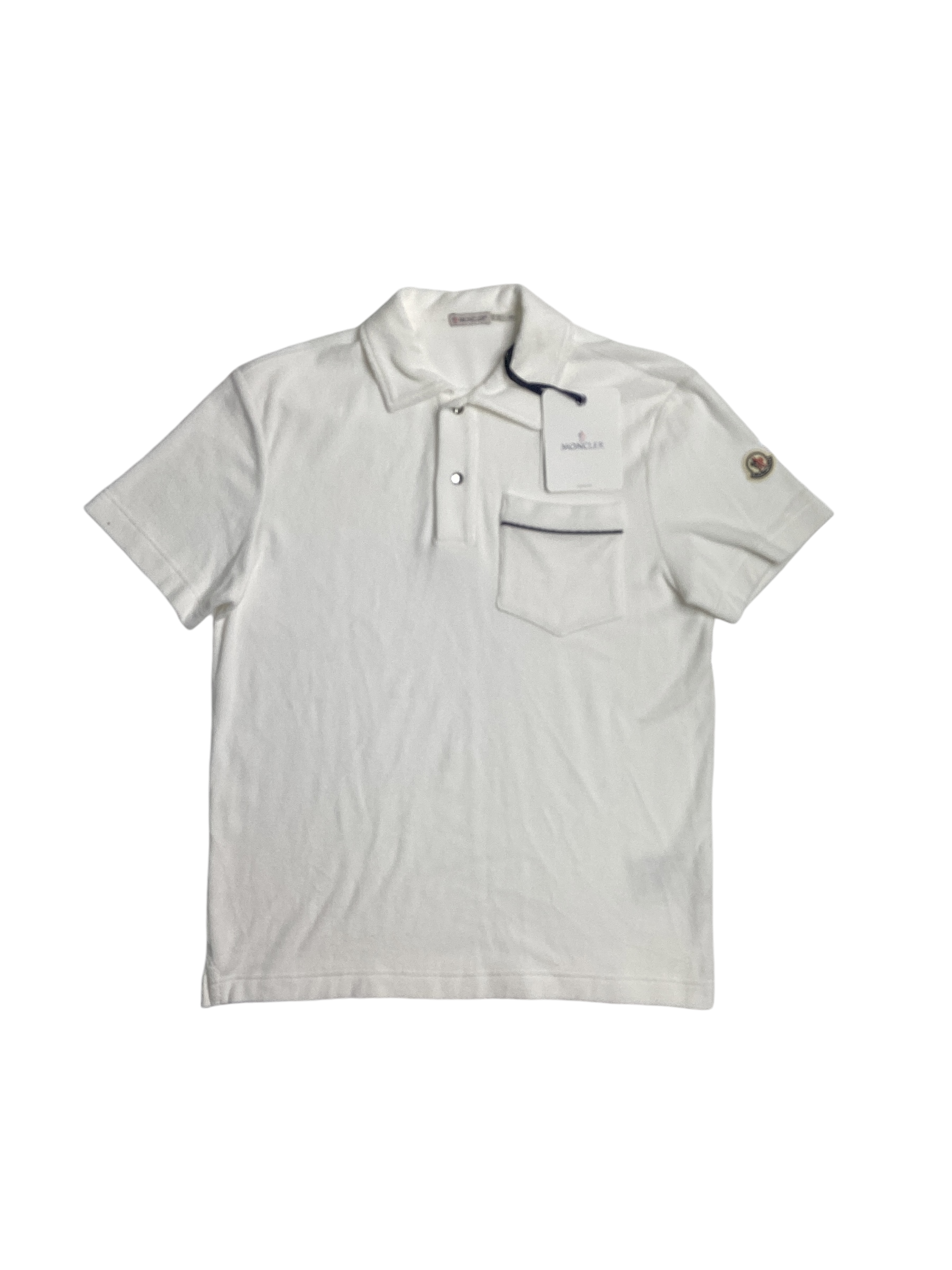 Moncler Mens Ramsey Short Sleeve Pocket Polo Shirt Small White