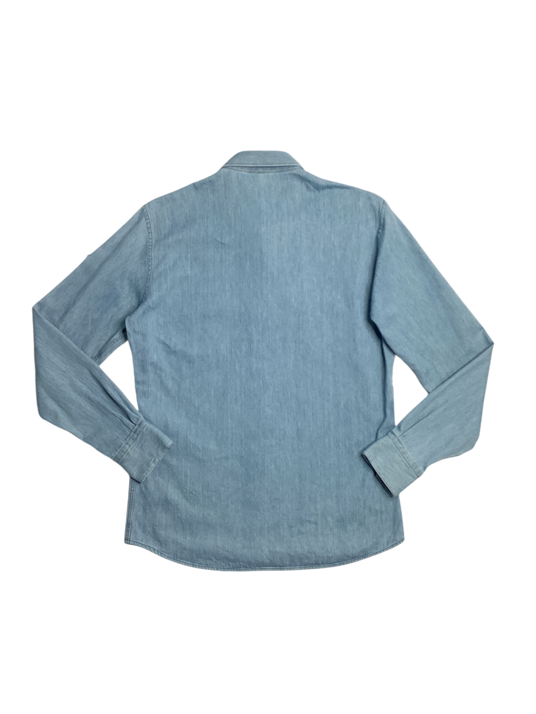 Moncler Mens Chambray Long Sleeve Snap Up Logo Shirt Medium Blue